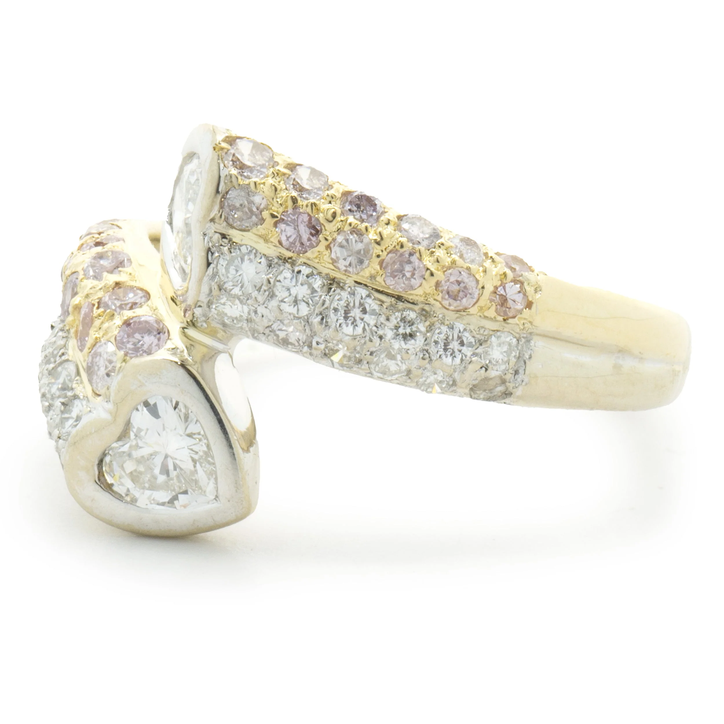 18 Karat Yellow Gold Bezel Set Heart Diamond Bypass Ring - Image 3