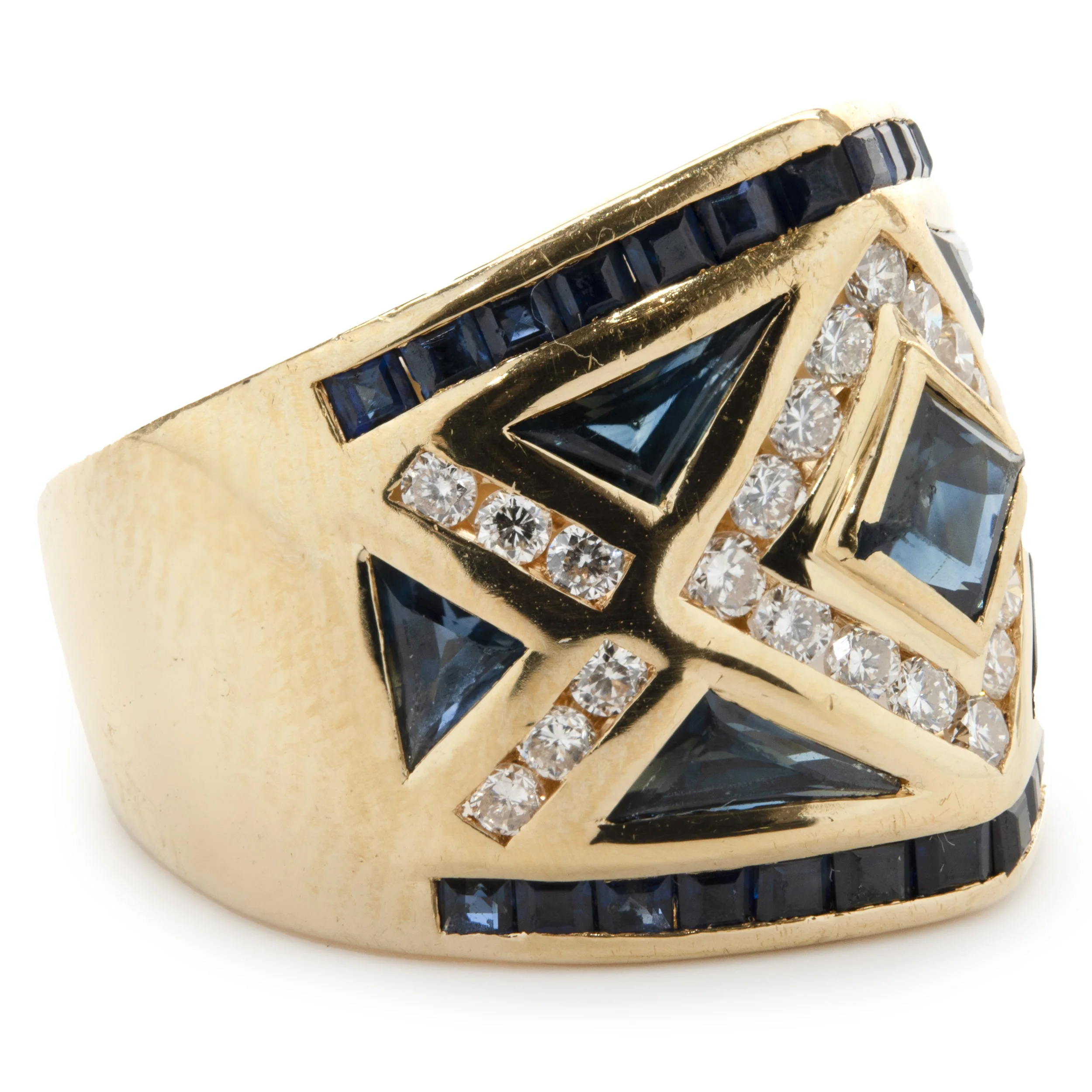 18 Karat Yellow Gold Channel Set Sapphire and Diamond Ring - Image 2