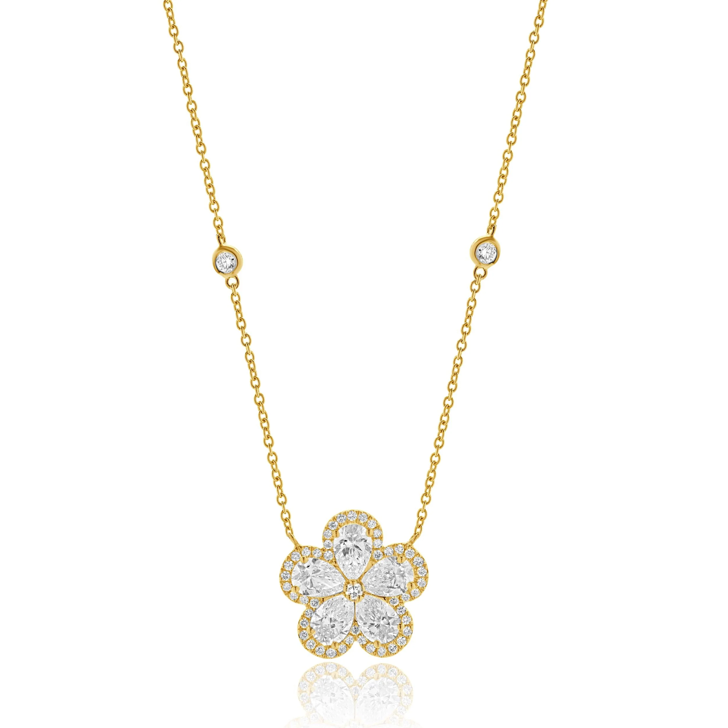 18 Karat Yellow Gold Diamond Flower Necklace - Image 2