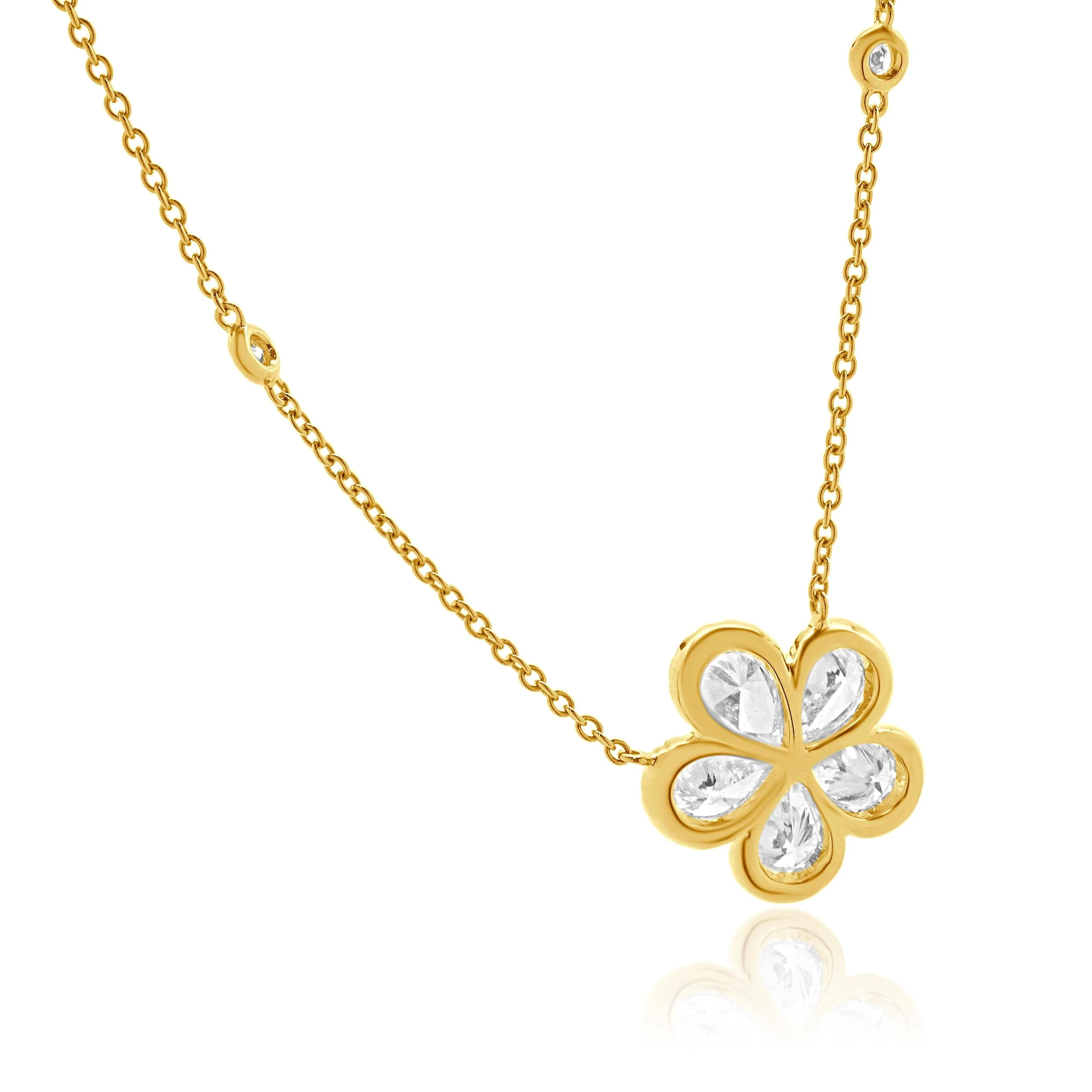18 Karat Yellow Gold Diamond Flower Necklace - Image 3