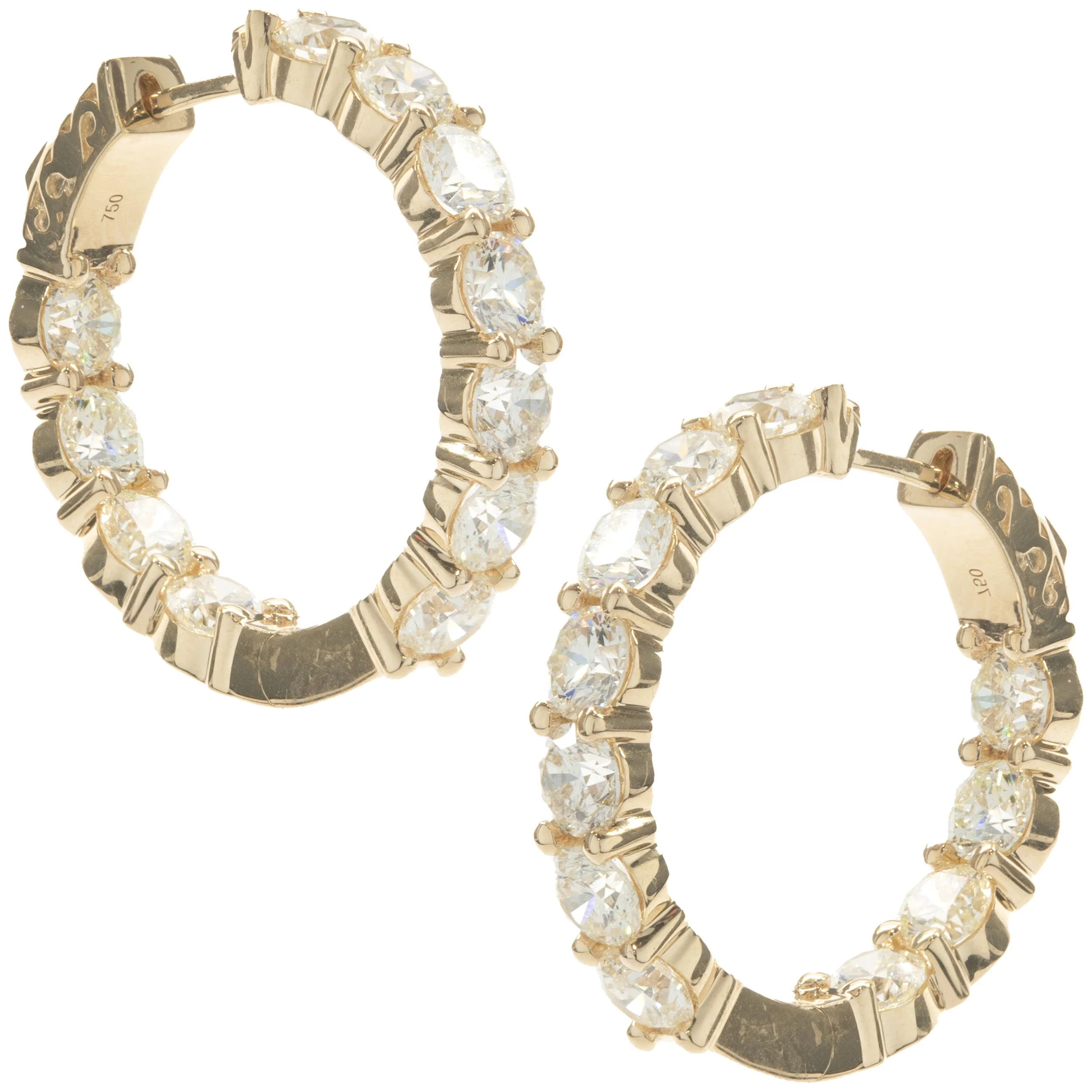 18 Karat Yellow Gold Diamond Inside Outside Hoop Earrings - Image 2