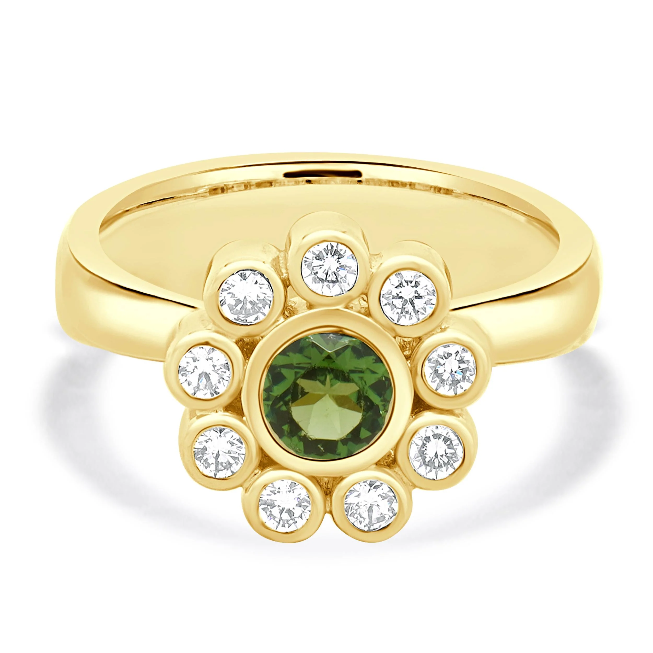 18 Karat Yellow Gold Green Tourmaline and Diamond Ring