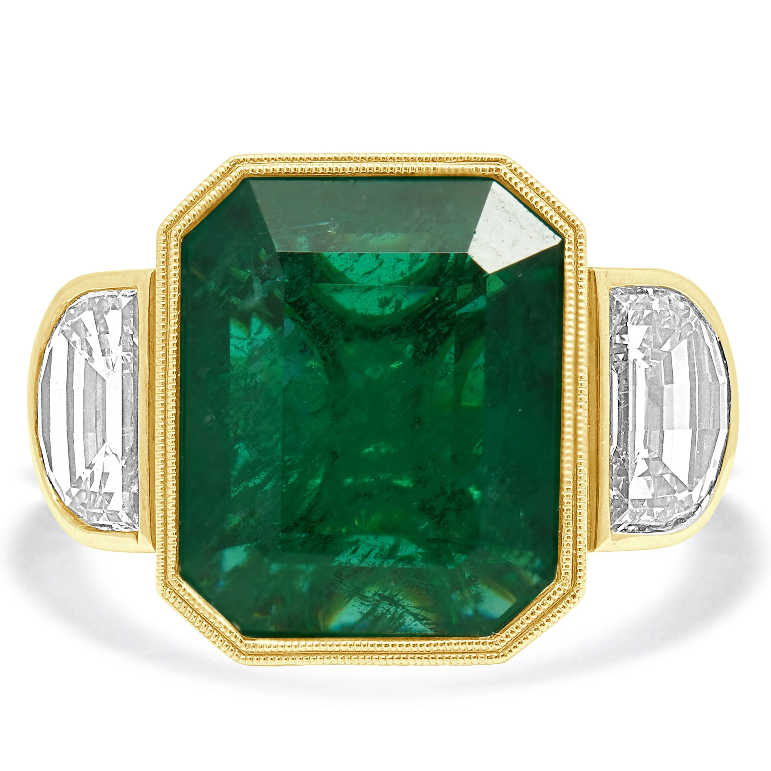 18 Karat Yellow Gold Hana Emerald & Diamond Ring