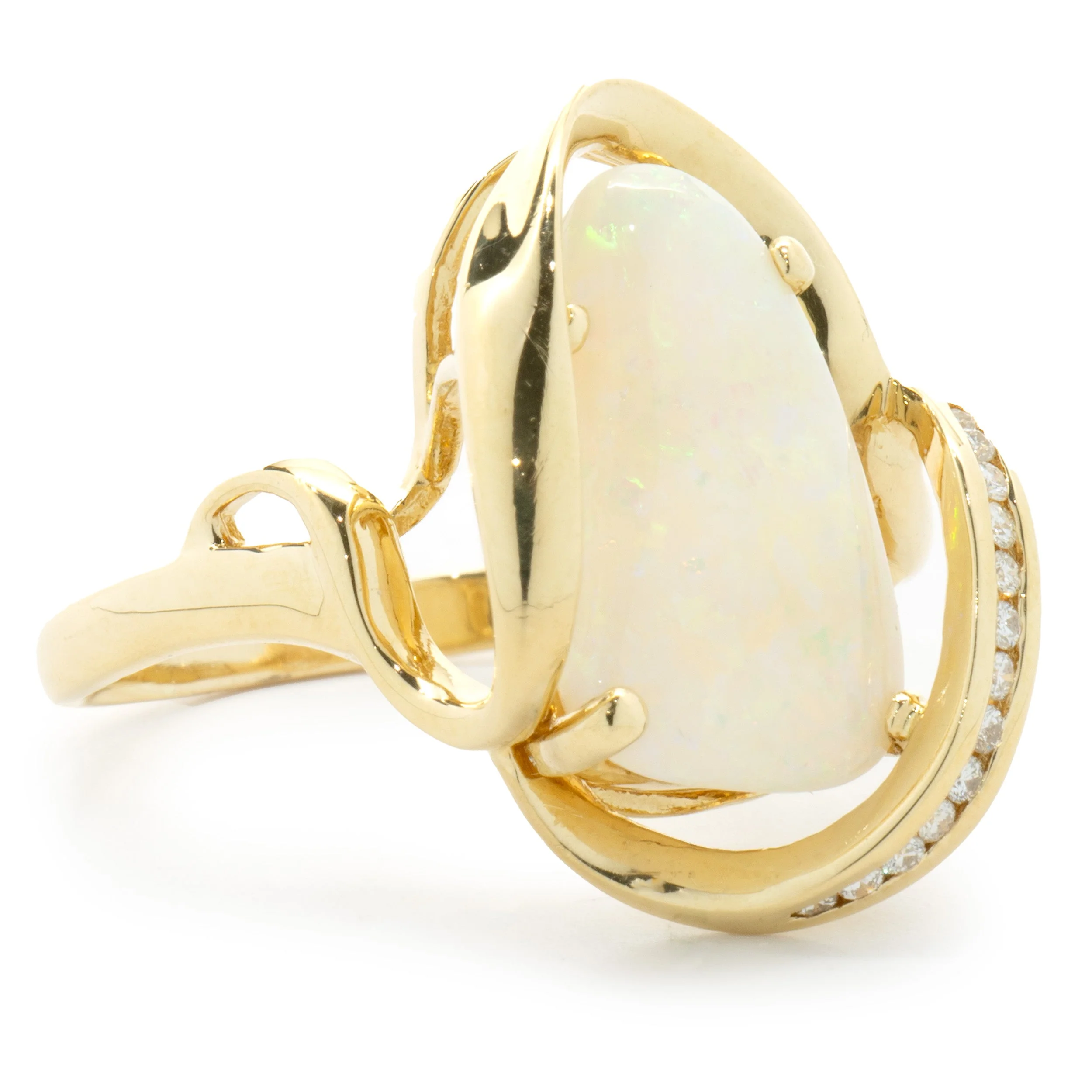 18 Karat Yellow Gold Opal and Diamond Freeform Ring - Image 3