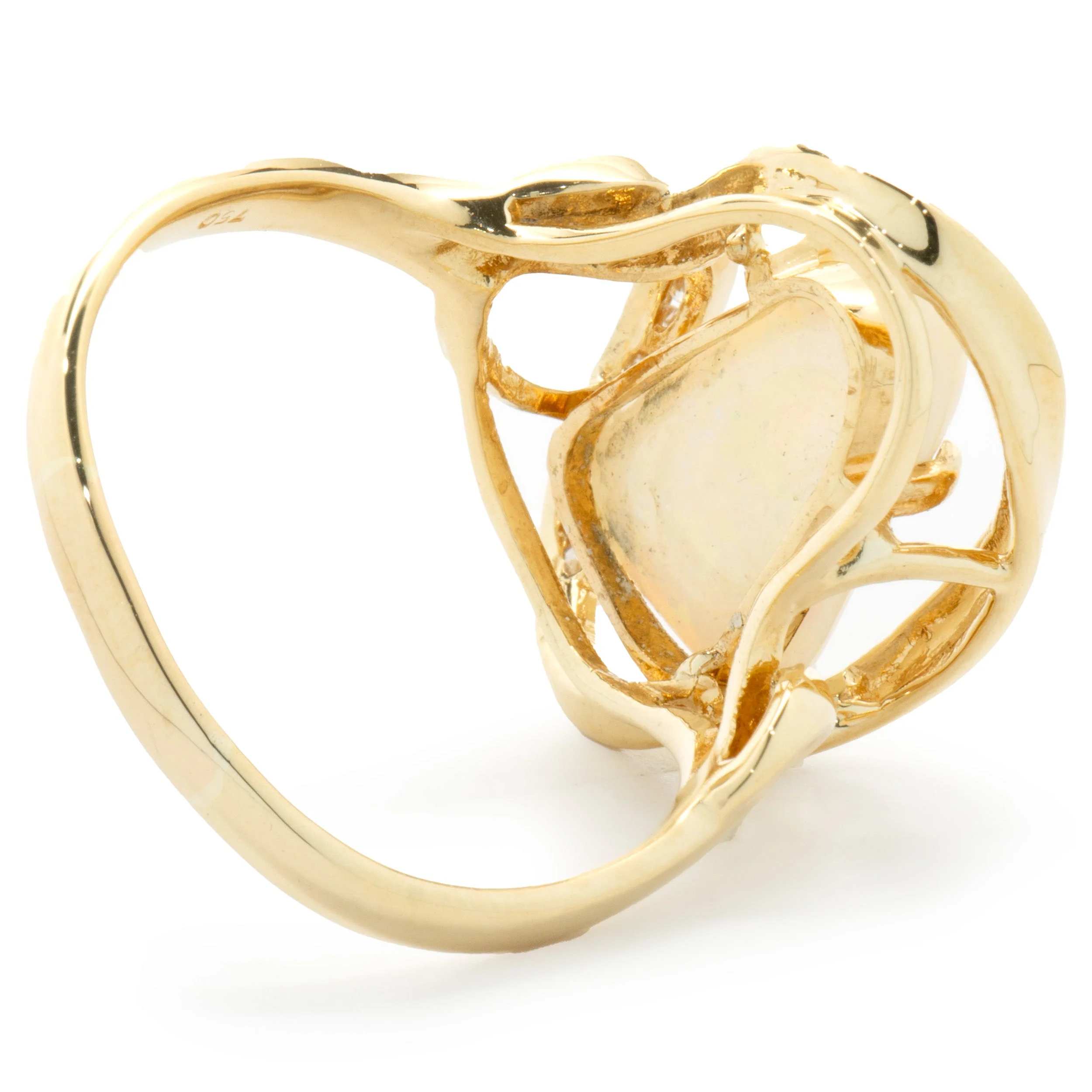 18 Karat Yellow Gold Opal and Diamond Freeform Ring - Image 4