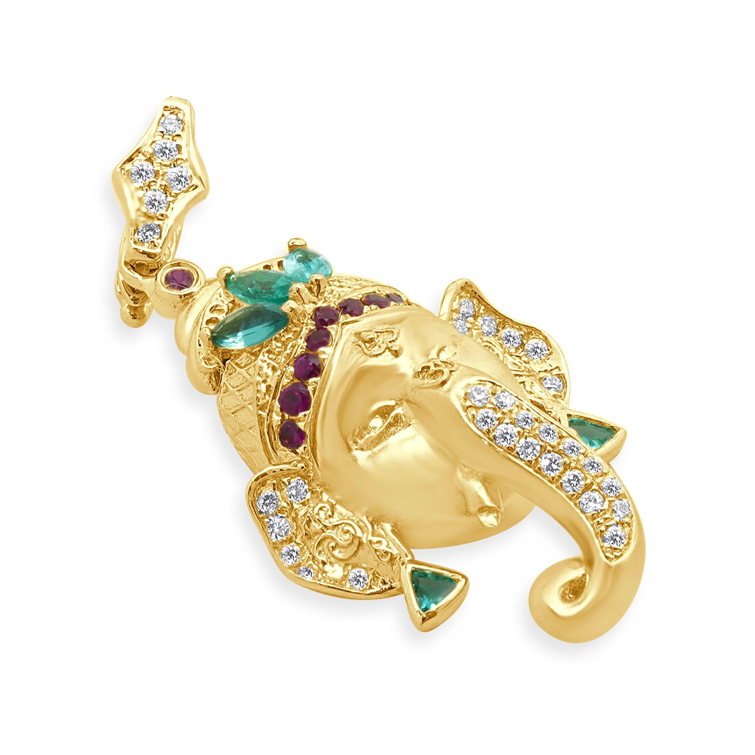 18 Karat Yellow Gold Paraiba Tourmaline, Diamond, and Ruby Pendant - Image 2