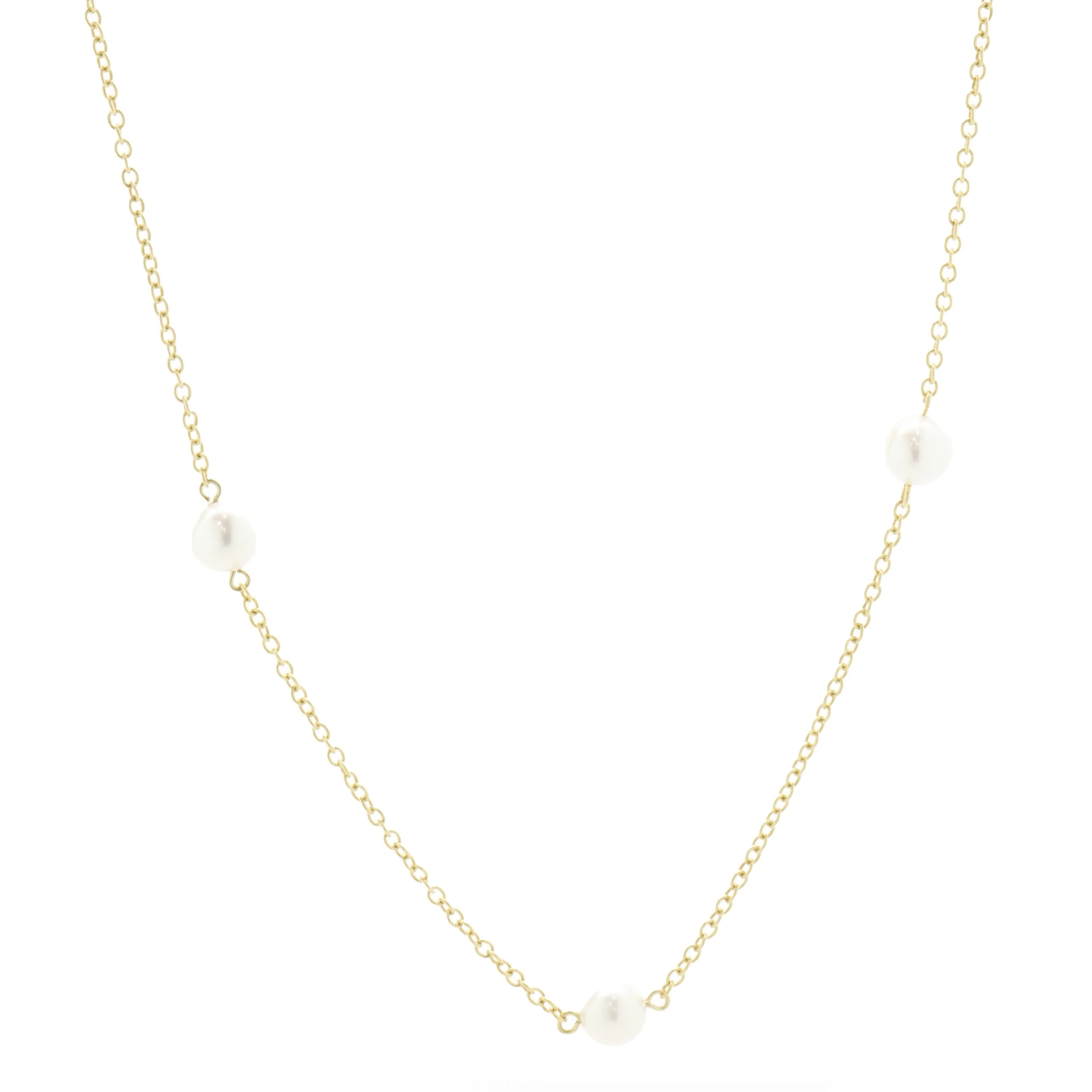 18 Karat Yellow Gold Pearl Station Necklace