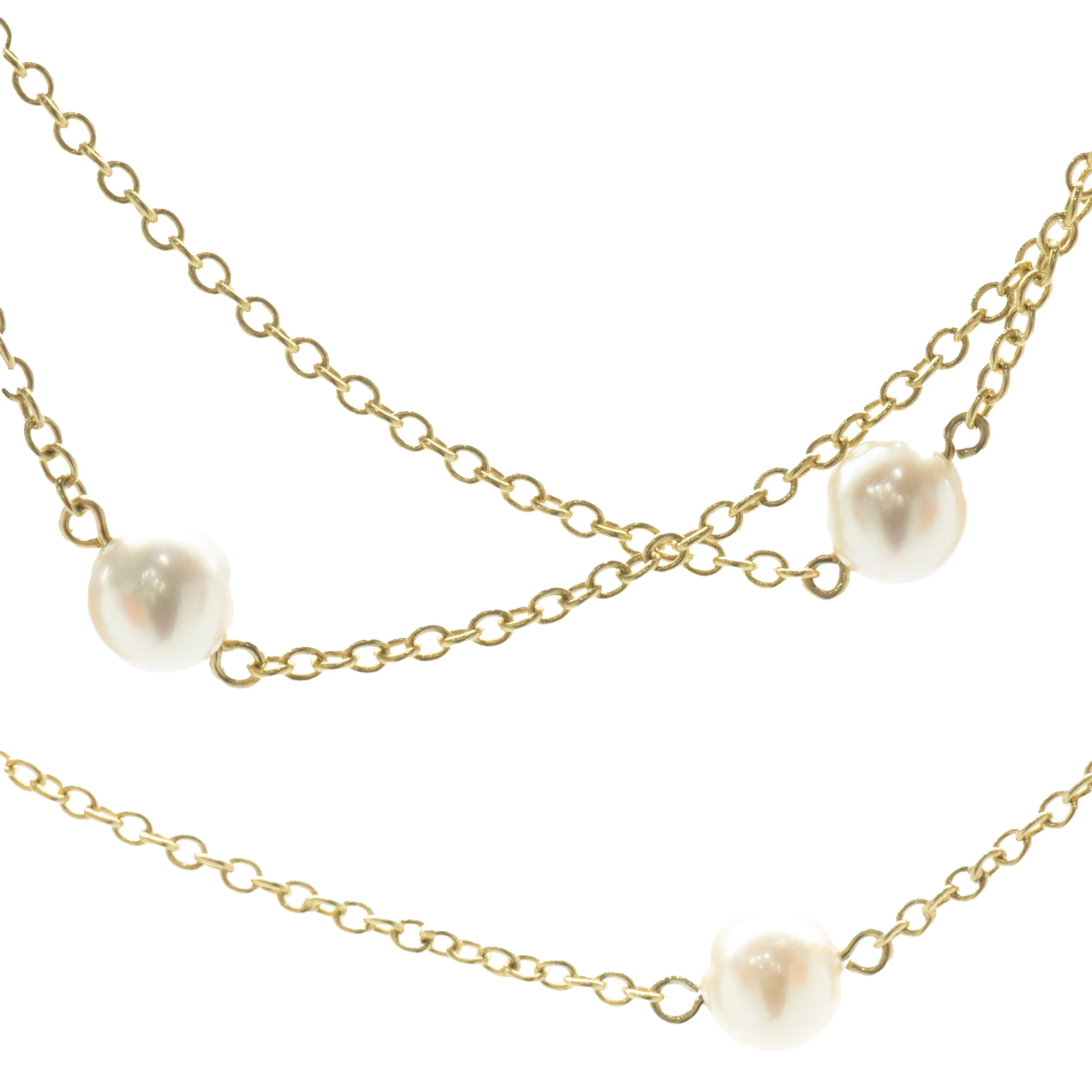 18 Karat Yellow Gold Pearl Station Necklace - Image 2