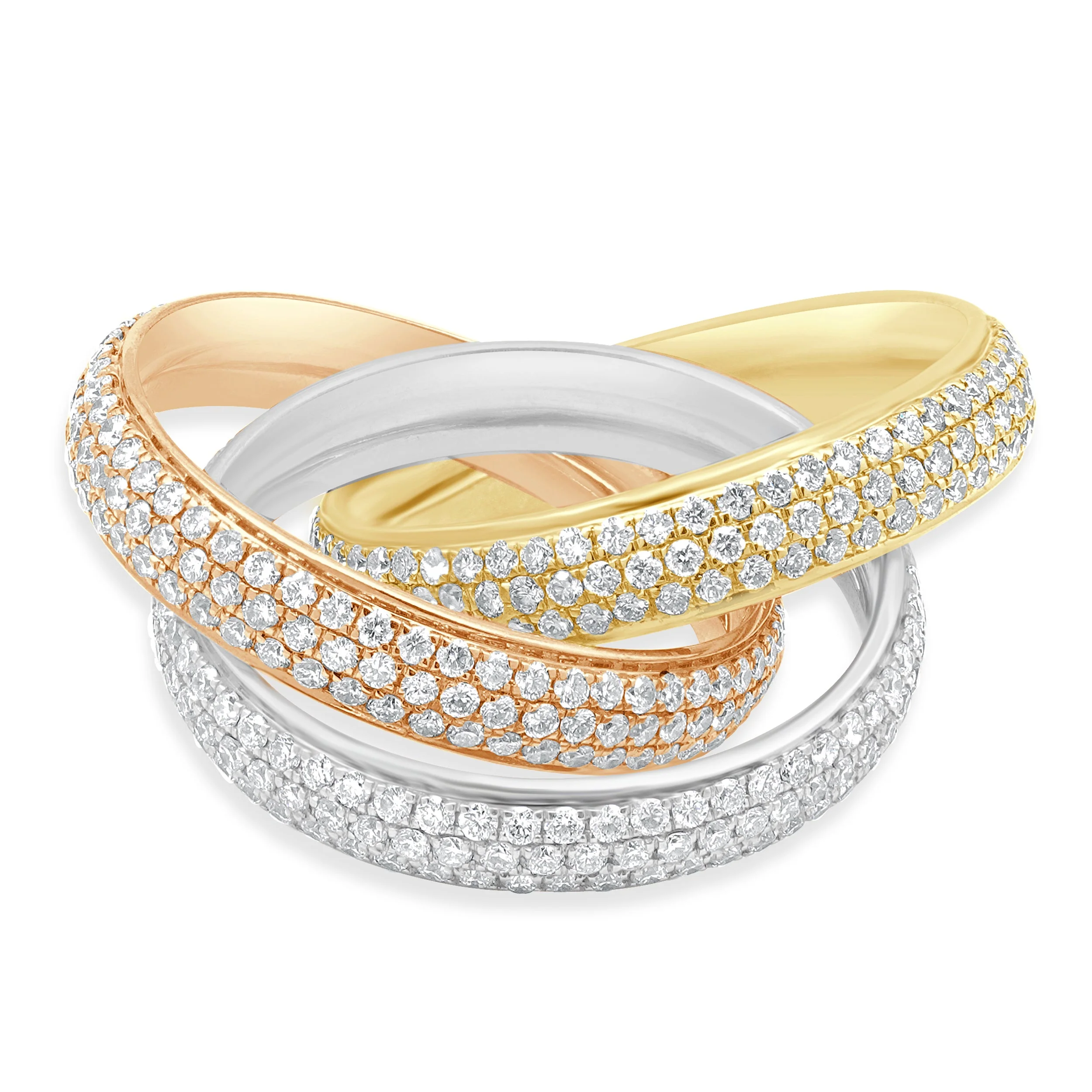 18 Karat Yellow, White, and Rose Gold Pave Diamond Rolling Rings - Image 3