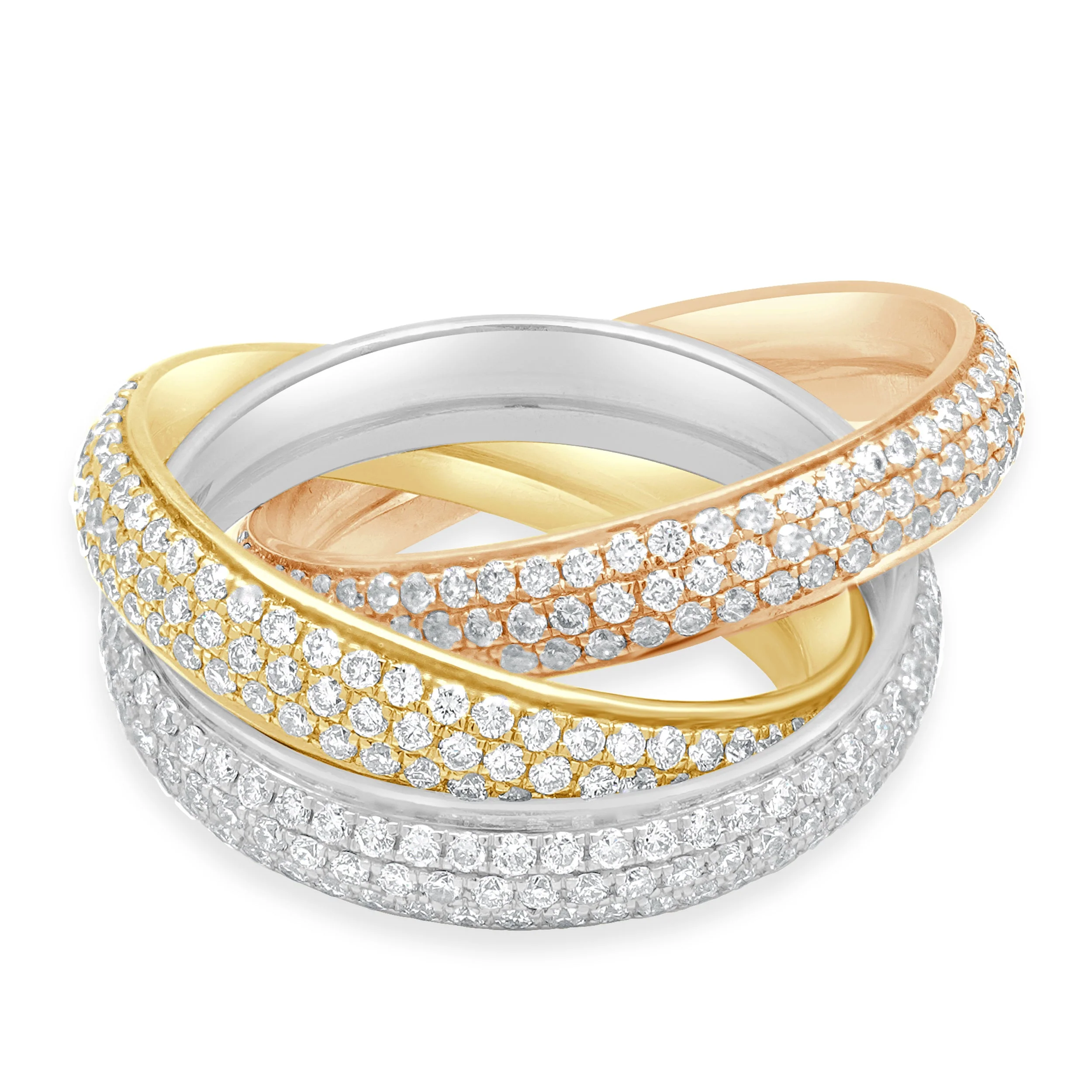 18 Karat Yellow, White, and Rose Gold Pave Diamond Rolling Rings - Image 4