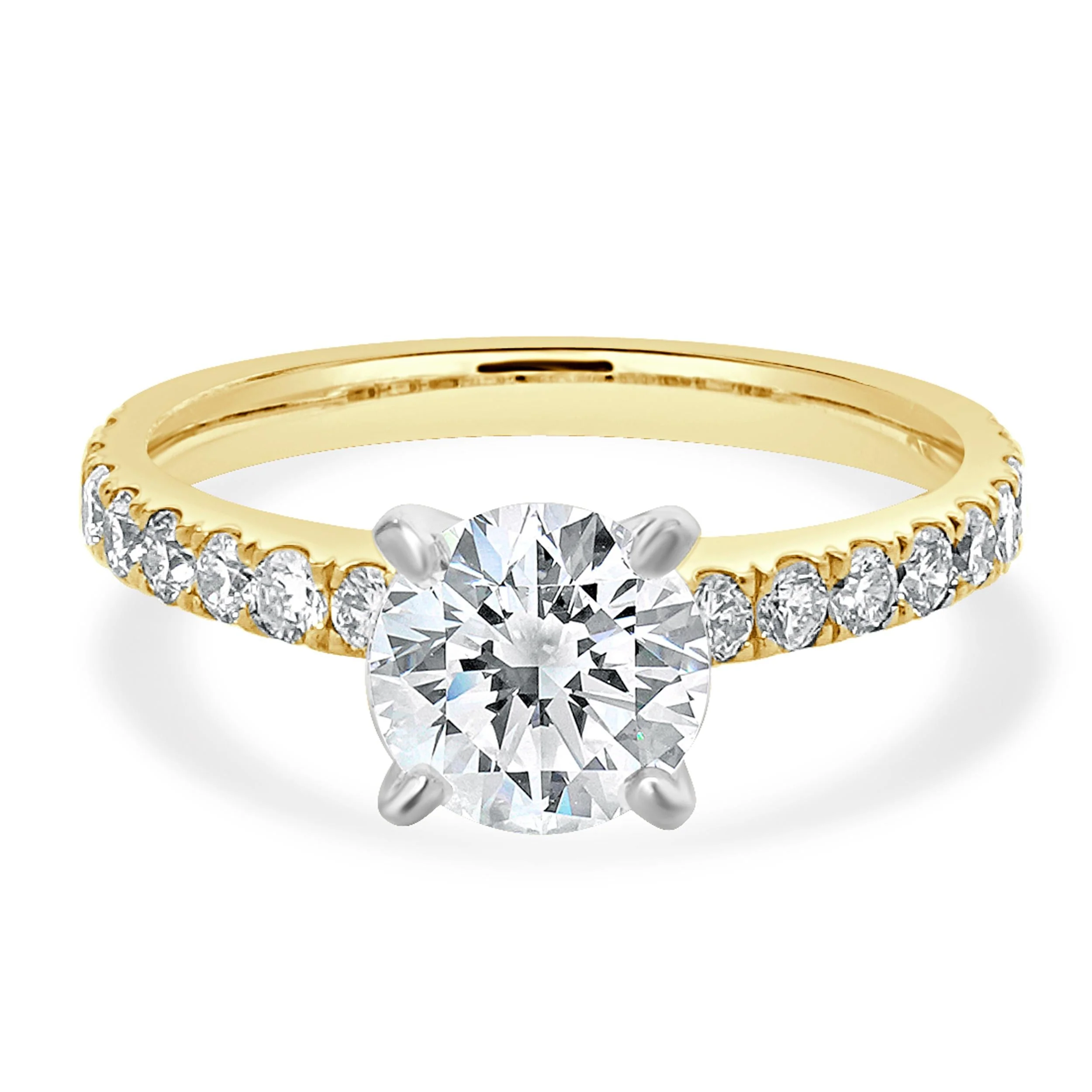 18 Karat Yellow & White Gold Round Brilliant Cut Diamond Engagement Ring