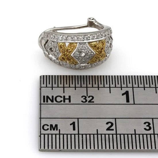 18K Two-Tone White and Yellow Diamond XO Earrings - Image 3