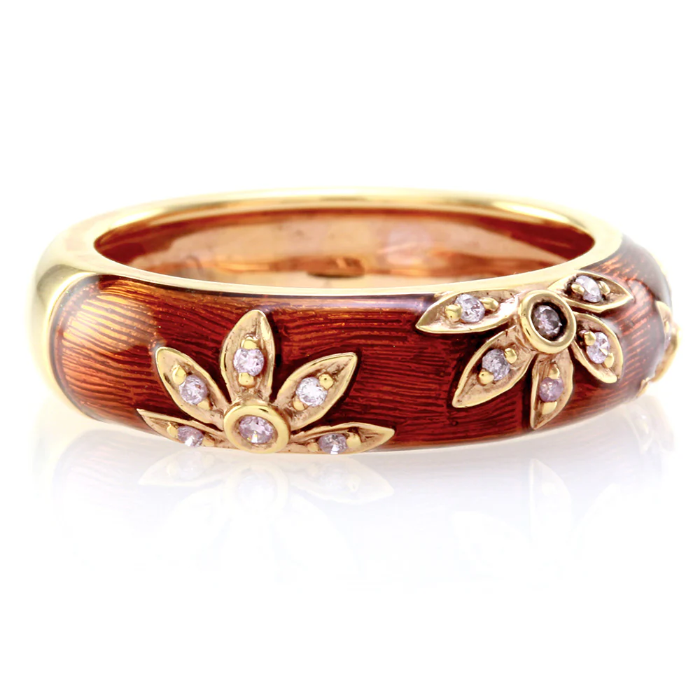Hidalgo Brown Enamel Flower Band 18K Rose Gold Diamonds - Image 2