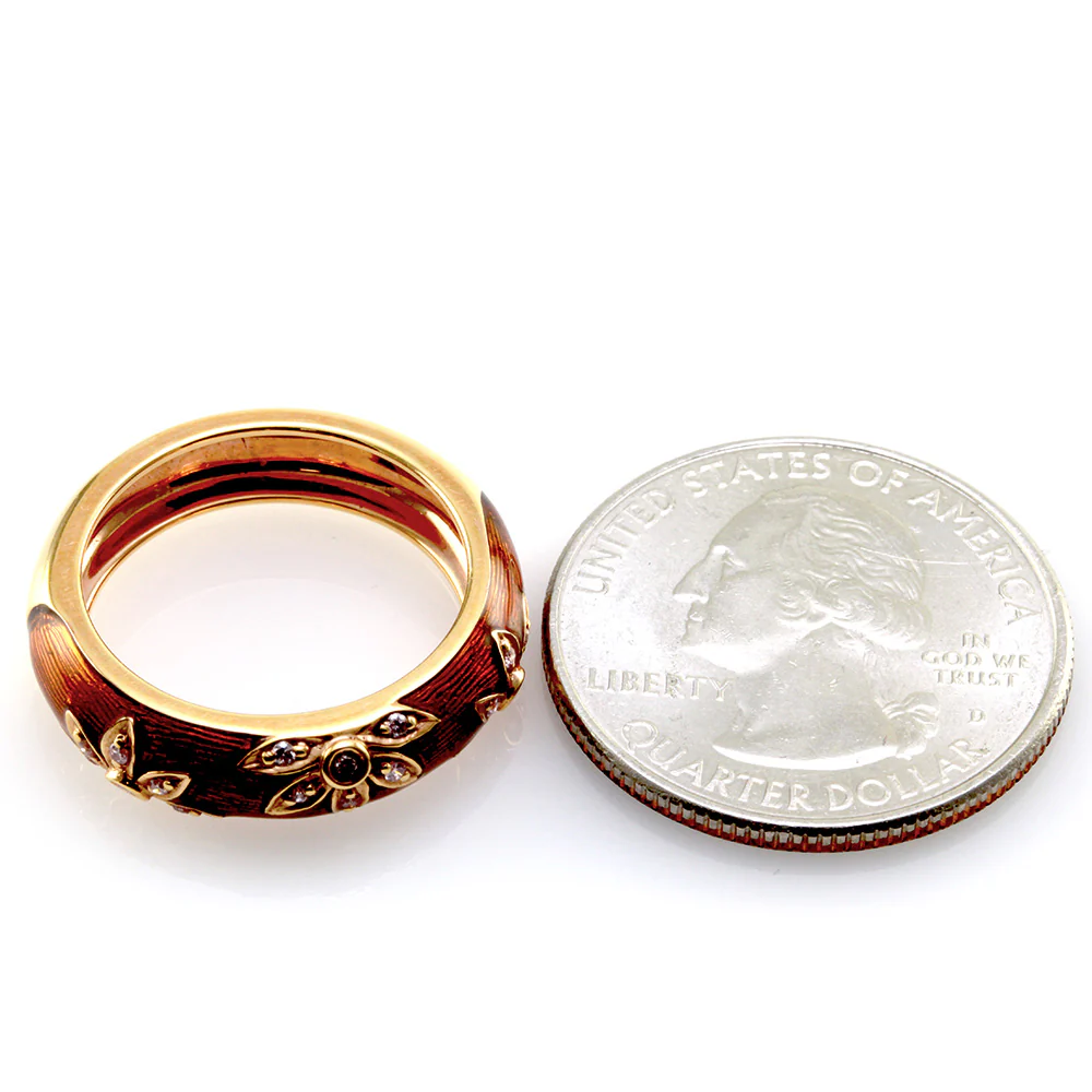 Hidalgo Brown Enamel Flower Band 18K Rose Gold Diamonds - Image 6