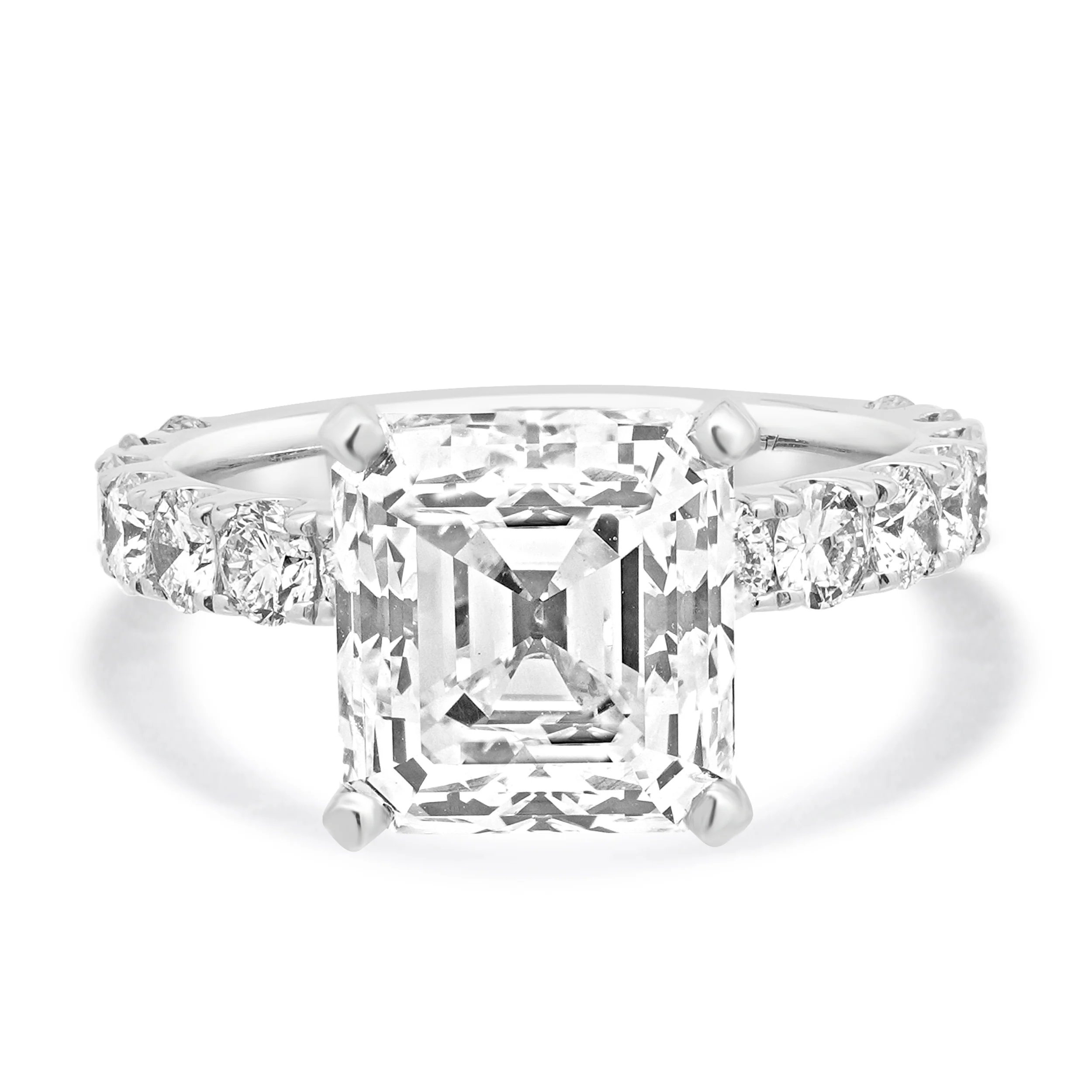 18 Karat White Asscher Cut Diamond Engagement Ring