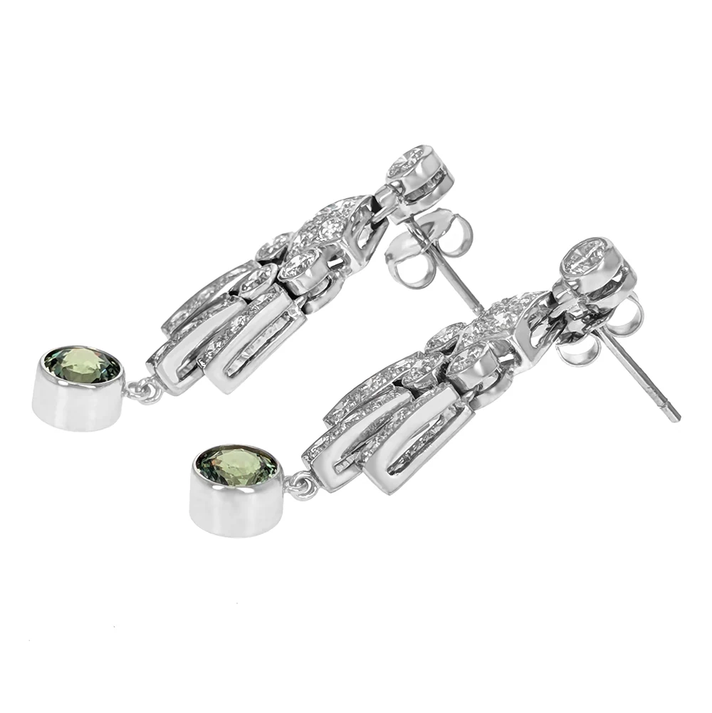 18K White Gold Demantoid and Diamond Drop Earrings - Image 2