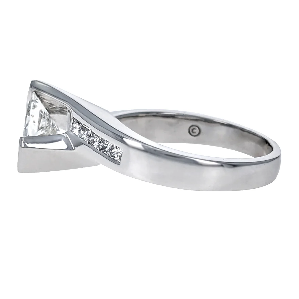 18K White Gold GIA Certified Princess Cut Diamond Bypass Engagement Ring - Image 2