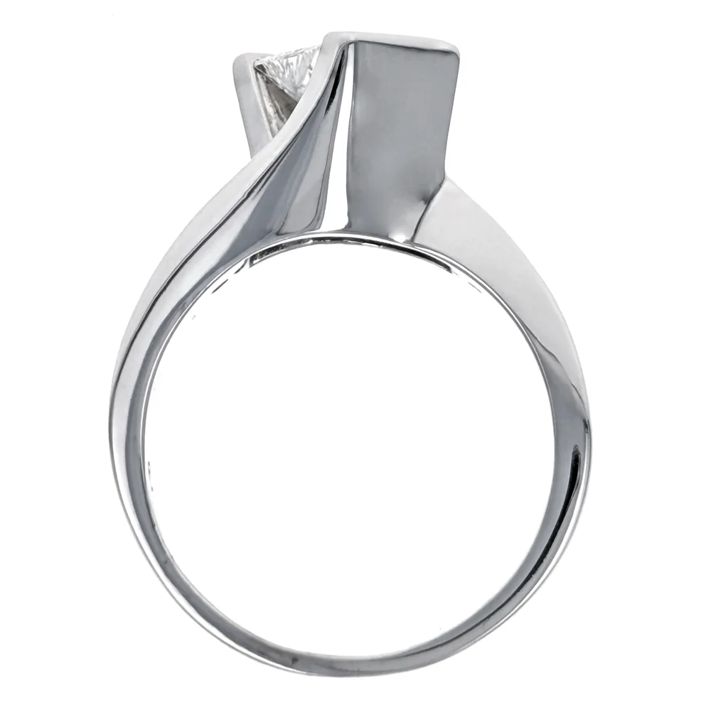 18K White Gold GIA Certified Princess Cut Diamond Bypass Engagement Ring - Image 3