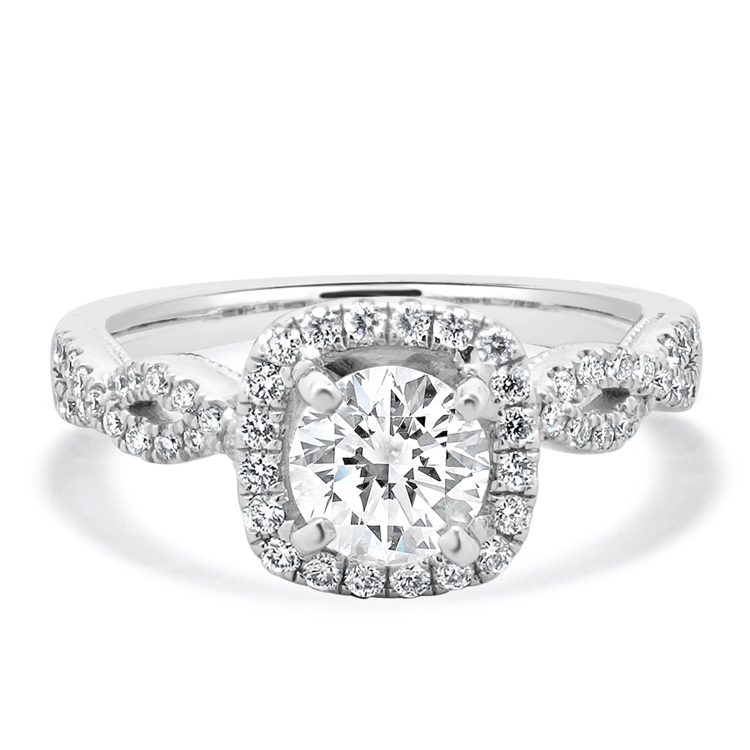 18K White Gold Infinity Halo Round Diamond Engagement Ring