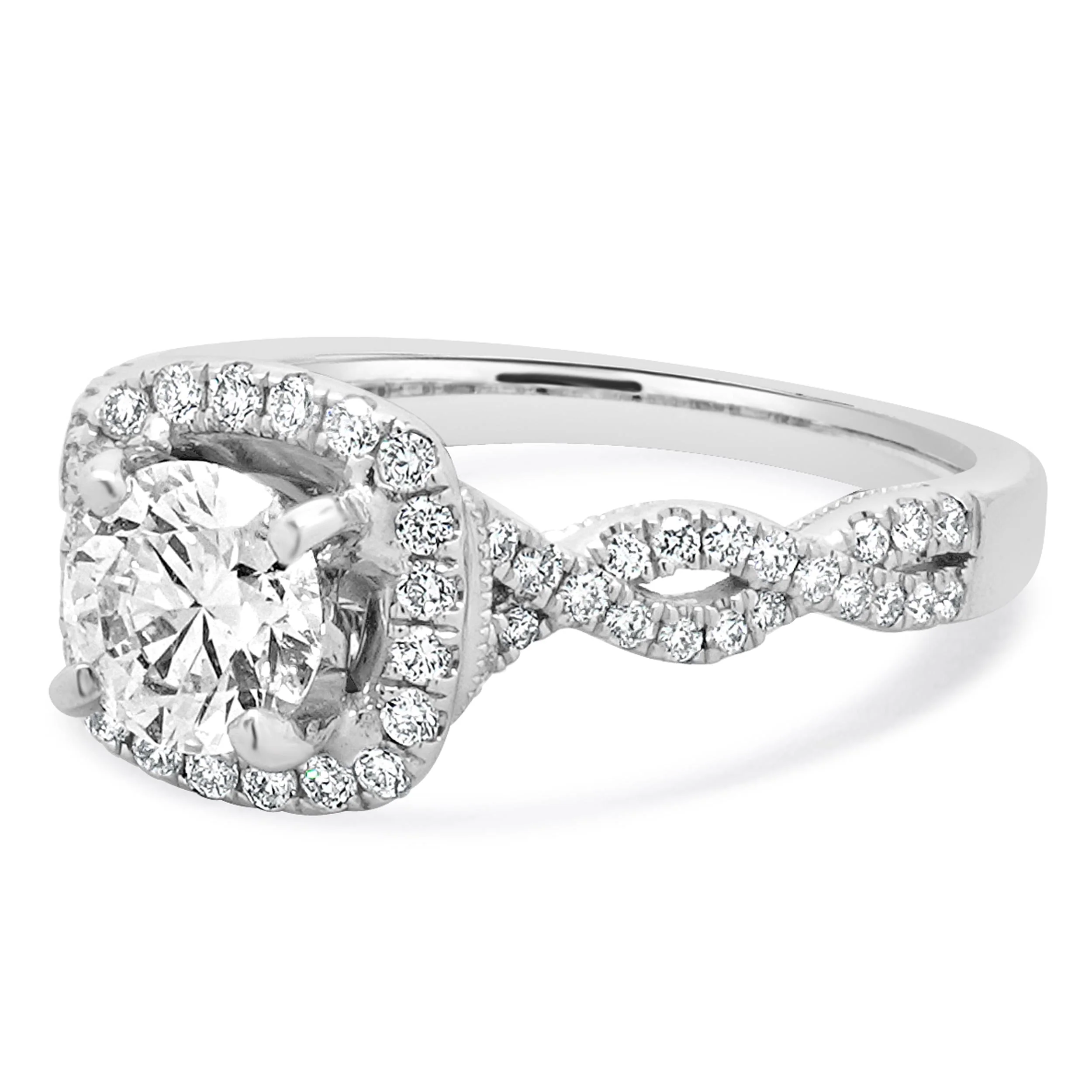 18K White Gold Infinity Halo Round Diamond Engagement Ring - Image 2