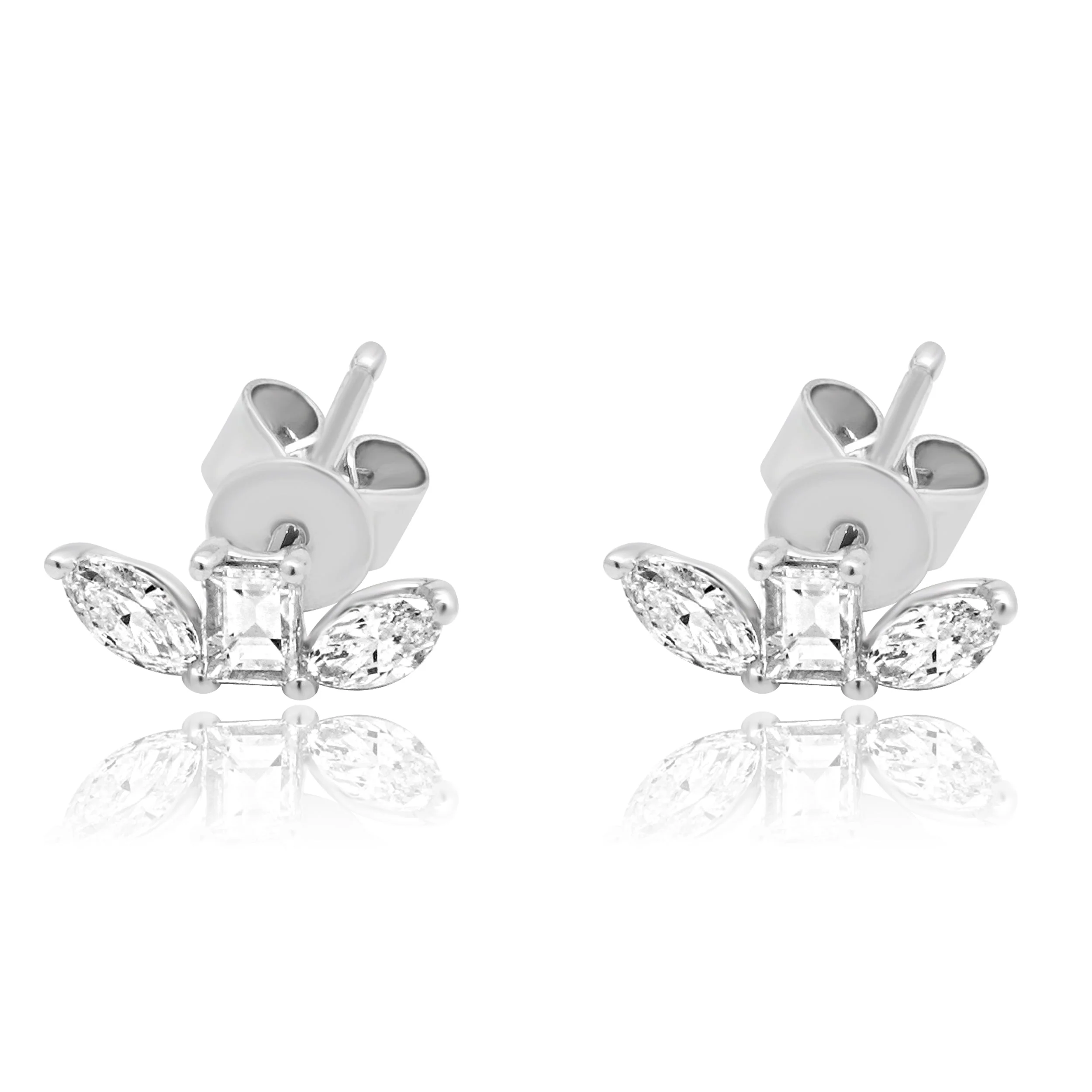 18K White Gold Marquise and Baguette Cut Diamond Crawler Earrings