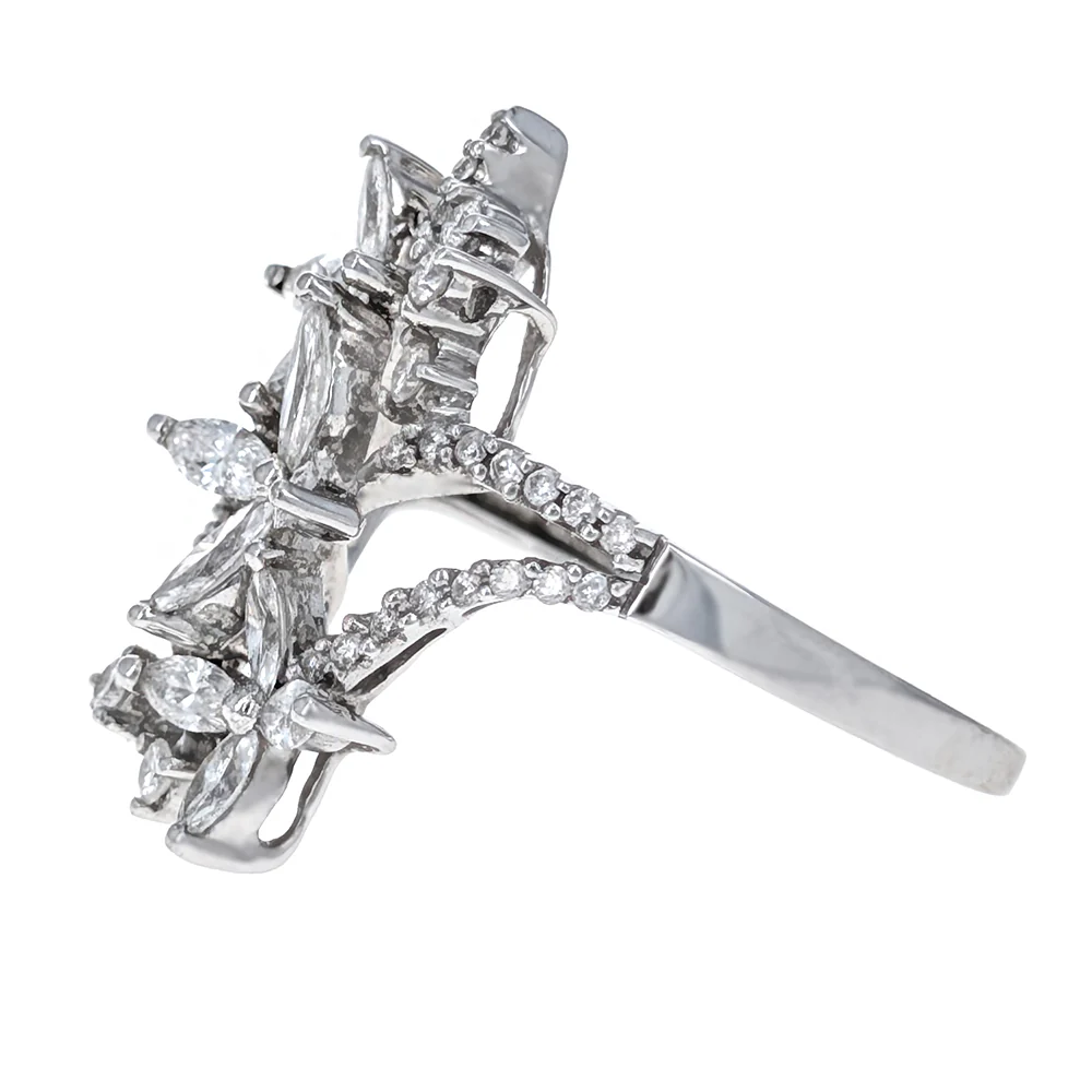18K White Gold Mixed Cut Diamond Floral Fashion Ring - Image 2