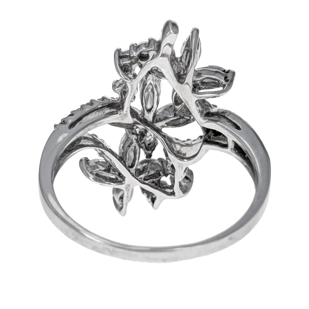 18K White Gold Mixed Cut Diamond Floral Fashion Ring - Image 3