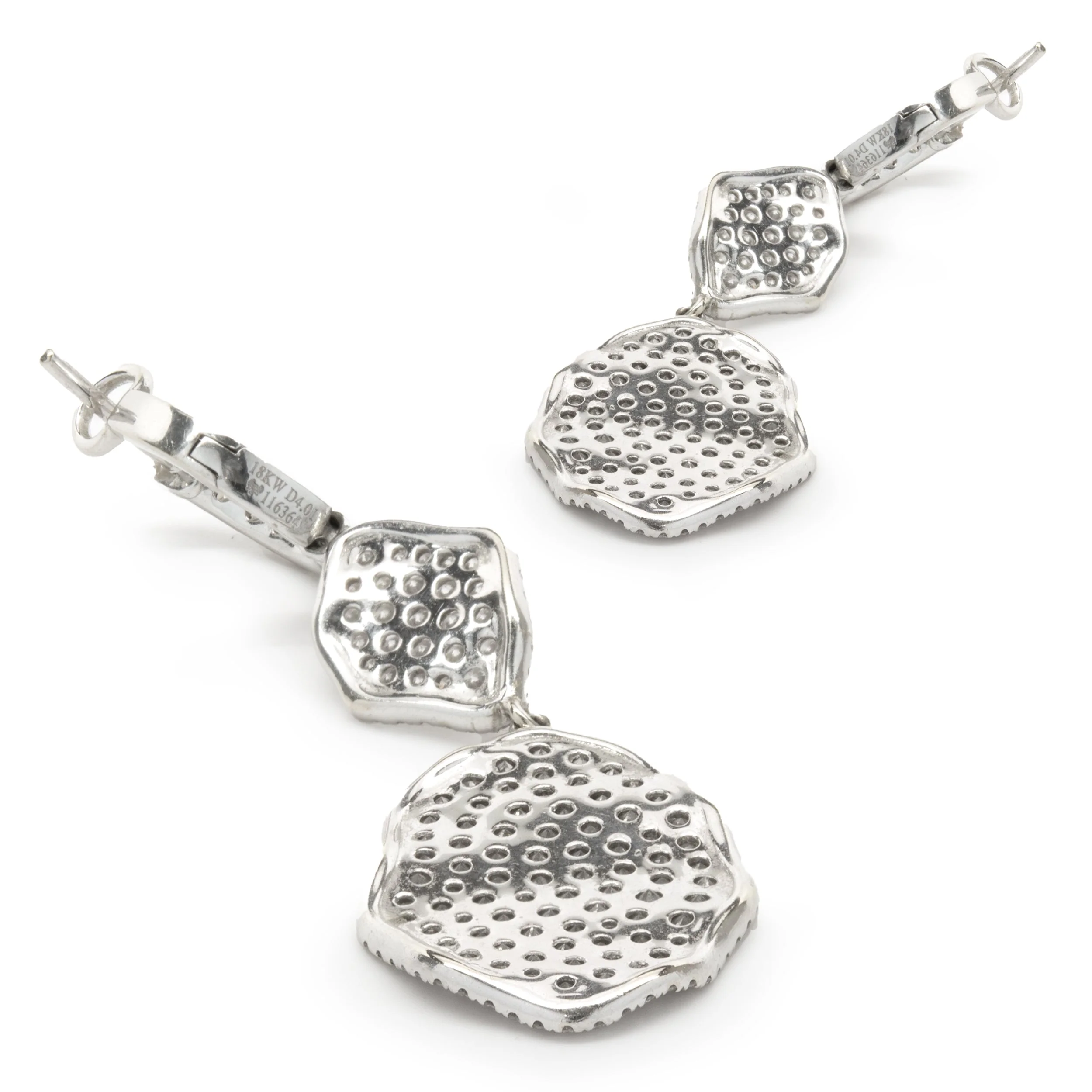 18k White Gold Pave Diamond Drop Earrings - Image 4