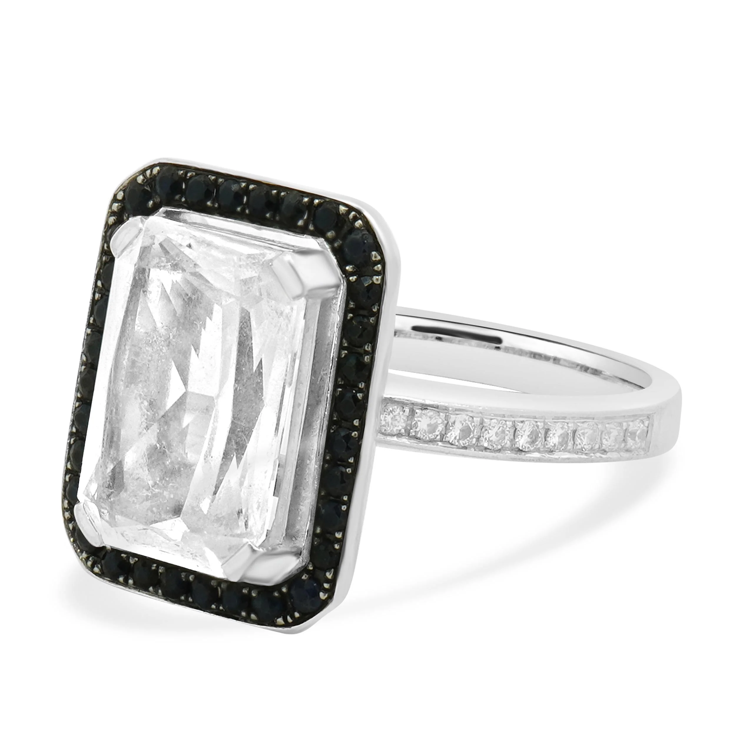 18K White Gold White Topaz, Sapphire and Diamond Ring - Image 2