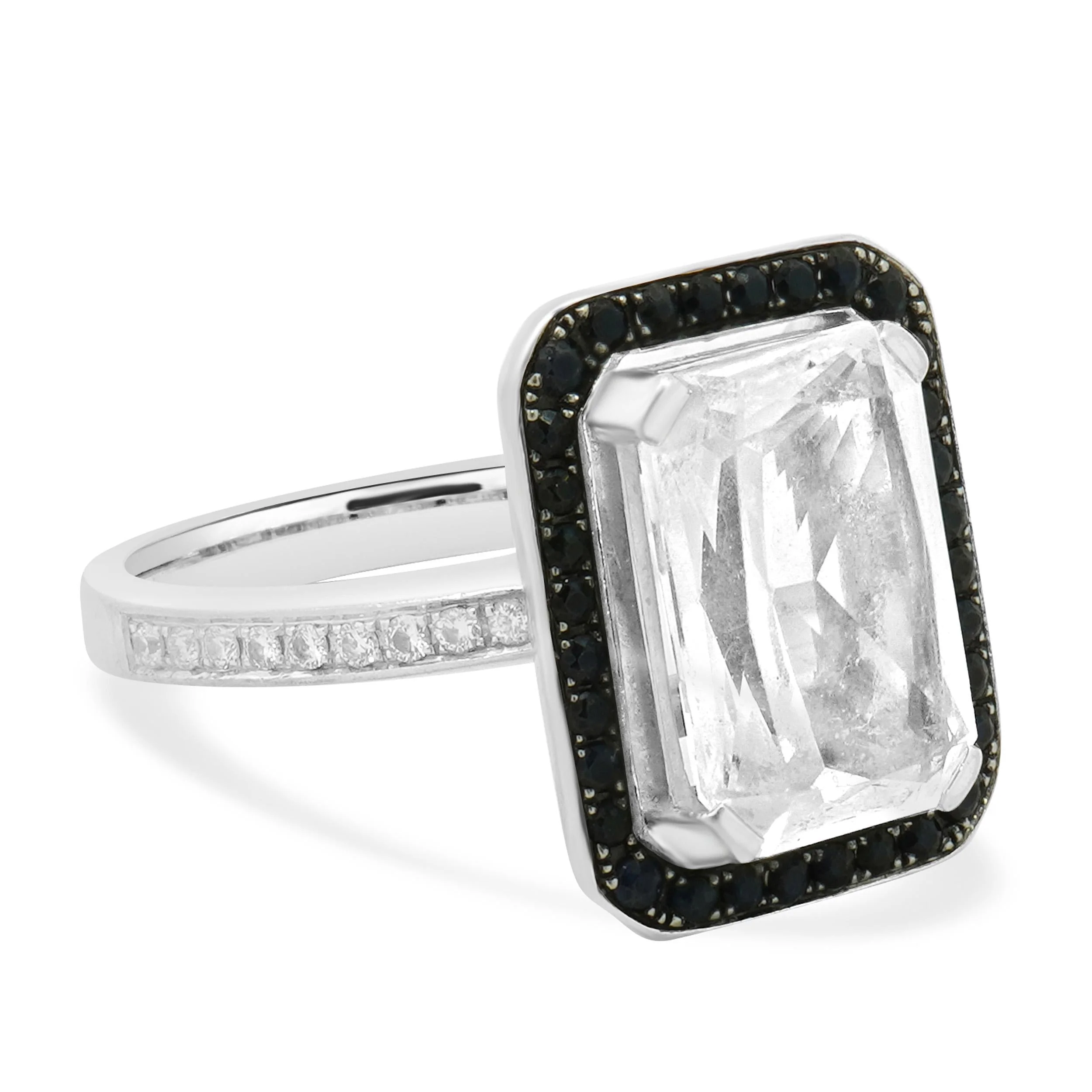 18K White Gold White Topaz, Sapphire and Diamond Ring - Image 3