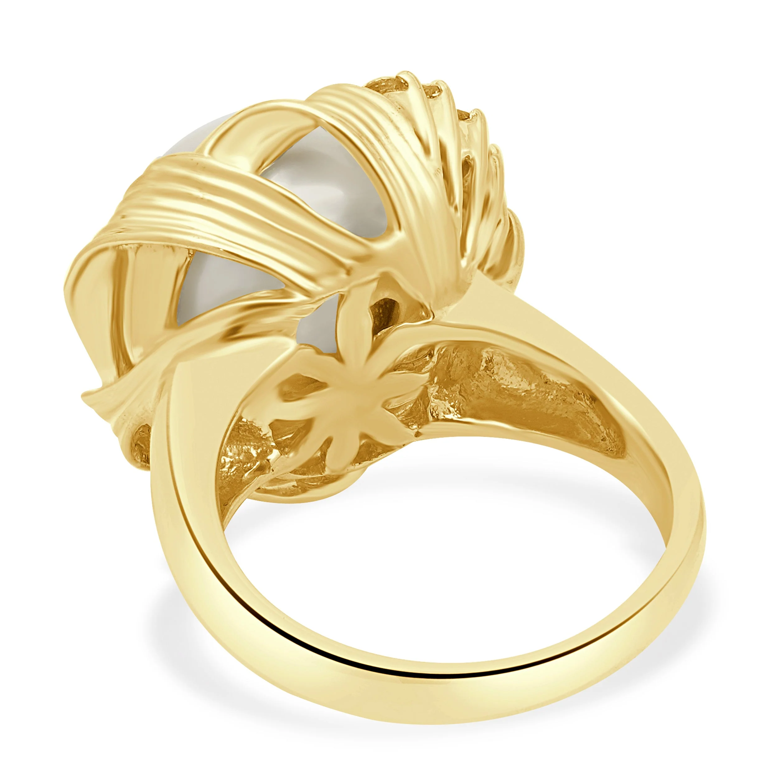 18K Yellow Gold Baroque Pearl and Round Diamond Accent Ring - Image 4