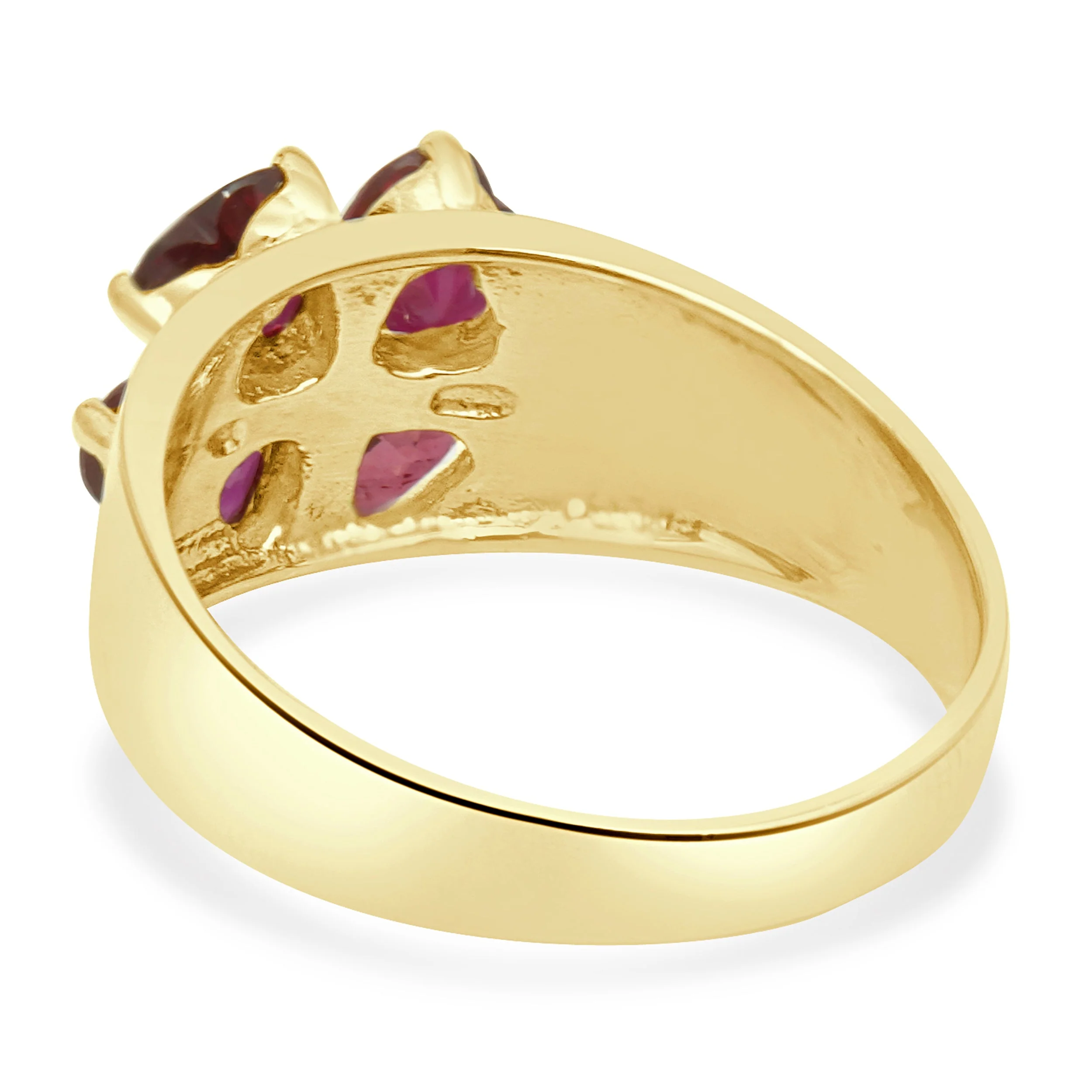 18K Yellow Gold Heart-Shaped Ruby and Round Diamond Clover Ring - Image 4