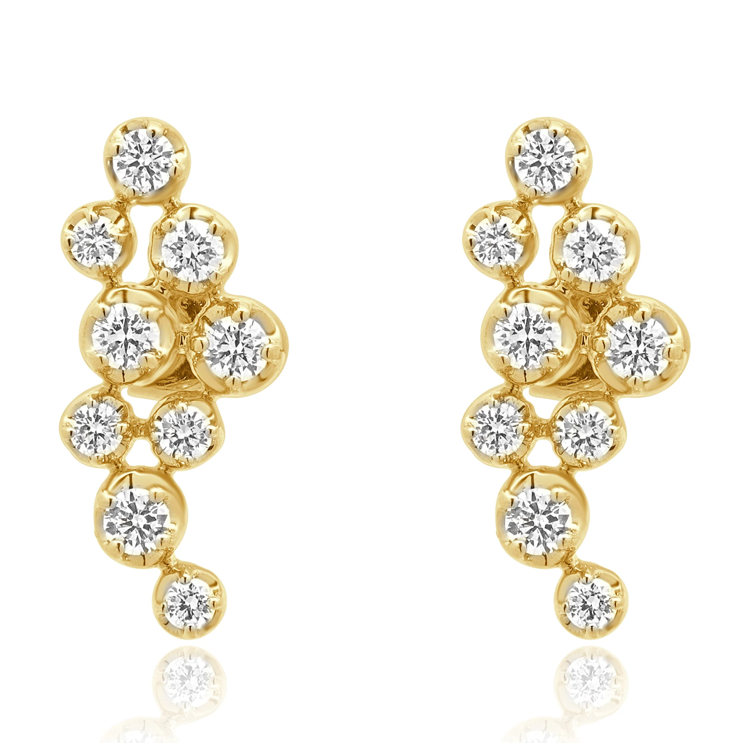 18K Yellow Gold Prong Set Round Diamond Cascading Earrings