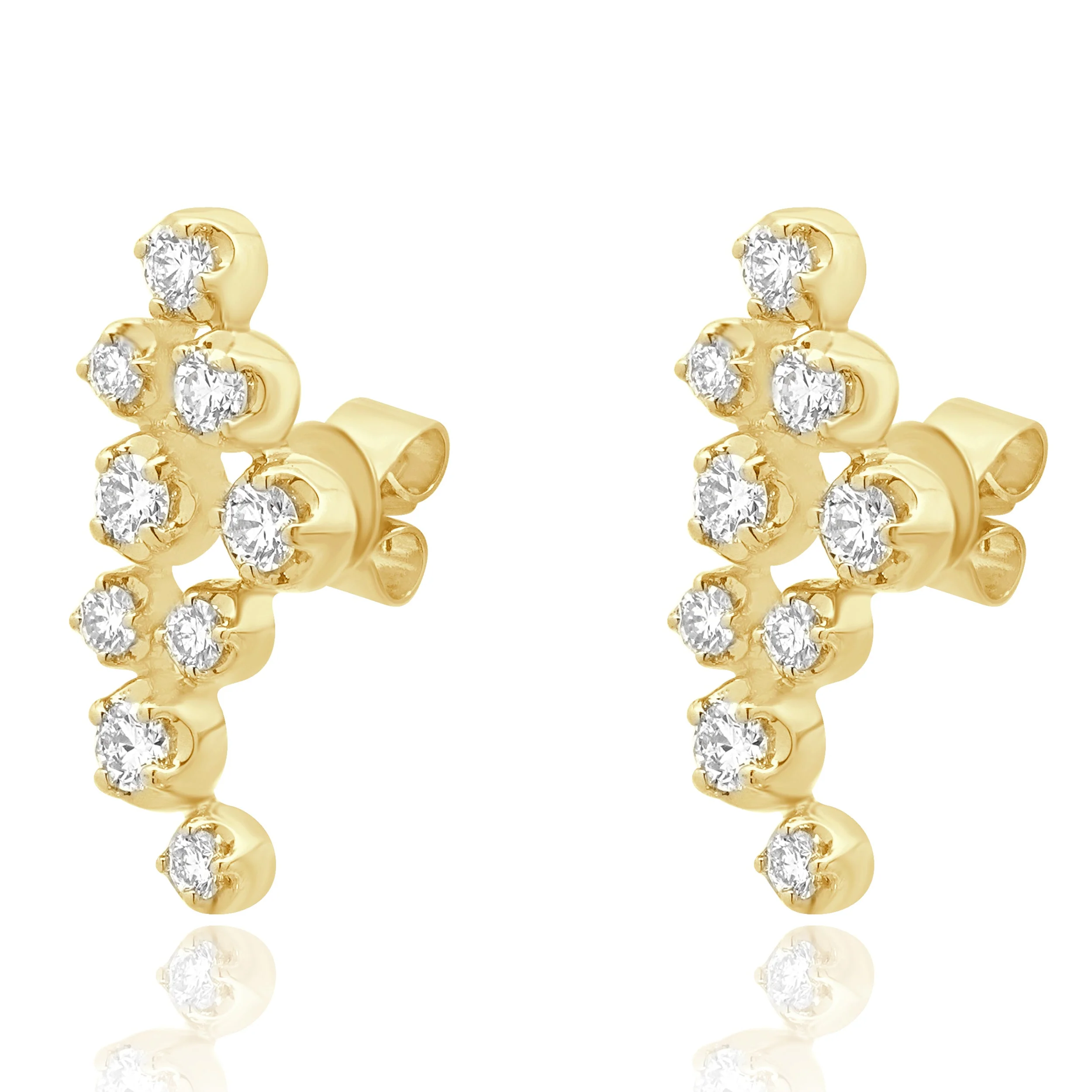 18K Yellow Gold Prong Set Round Diamond Cascading Earrings - Image 2