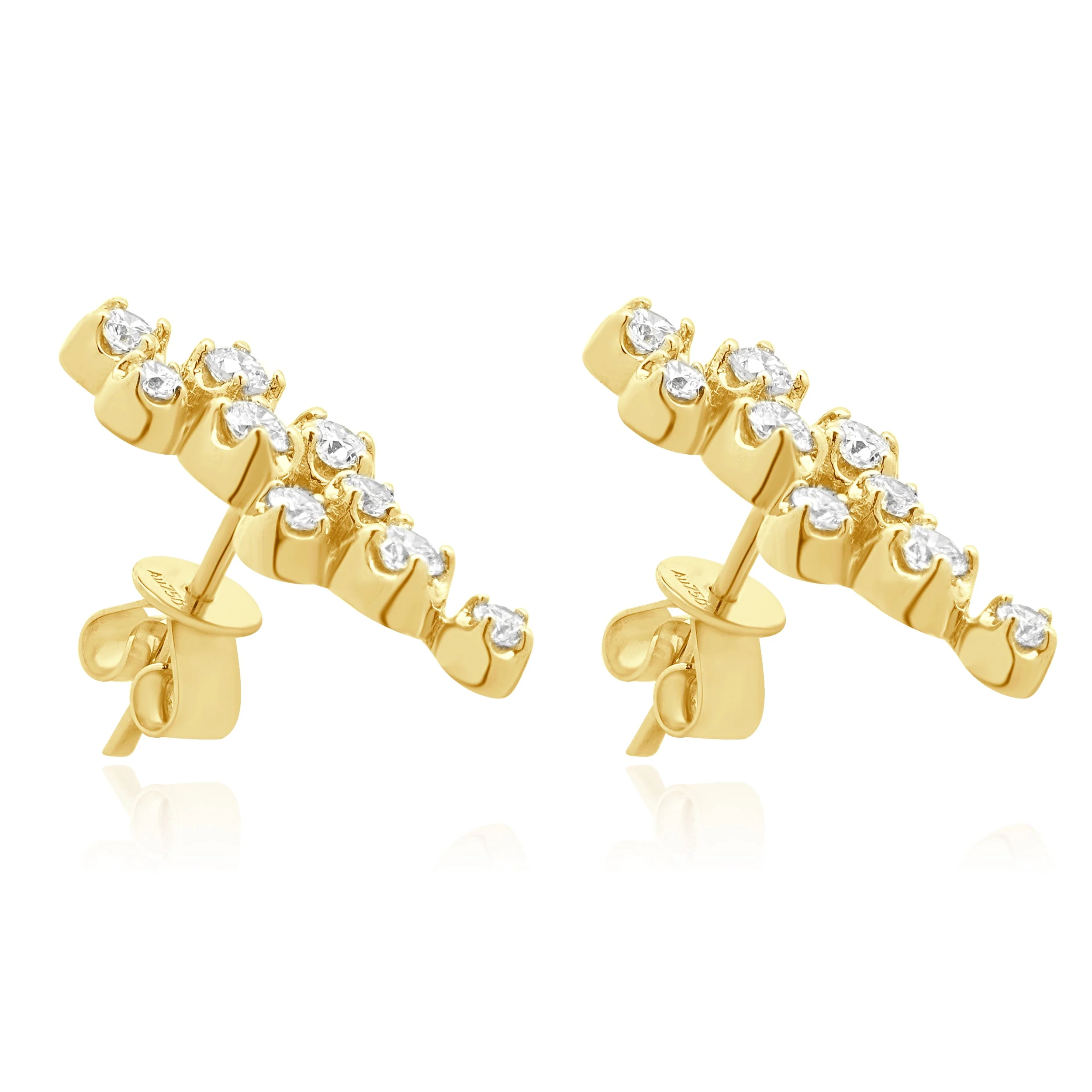 18K Yellow Gold Prong Set Round Diamond Cascading Earrings - Image 3