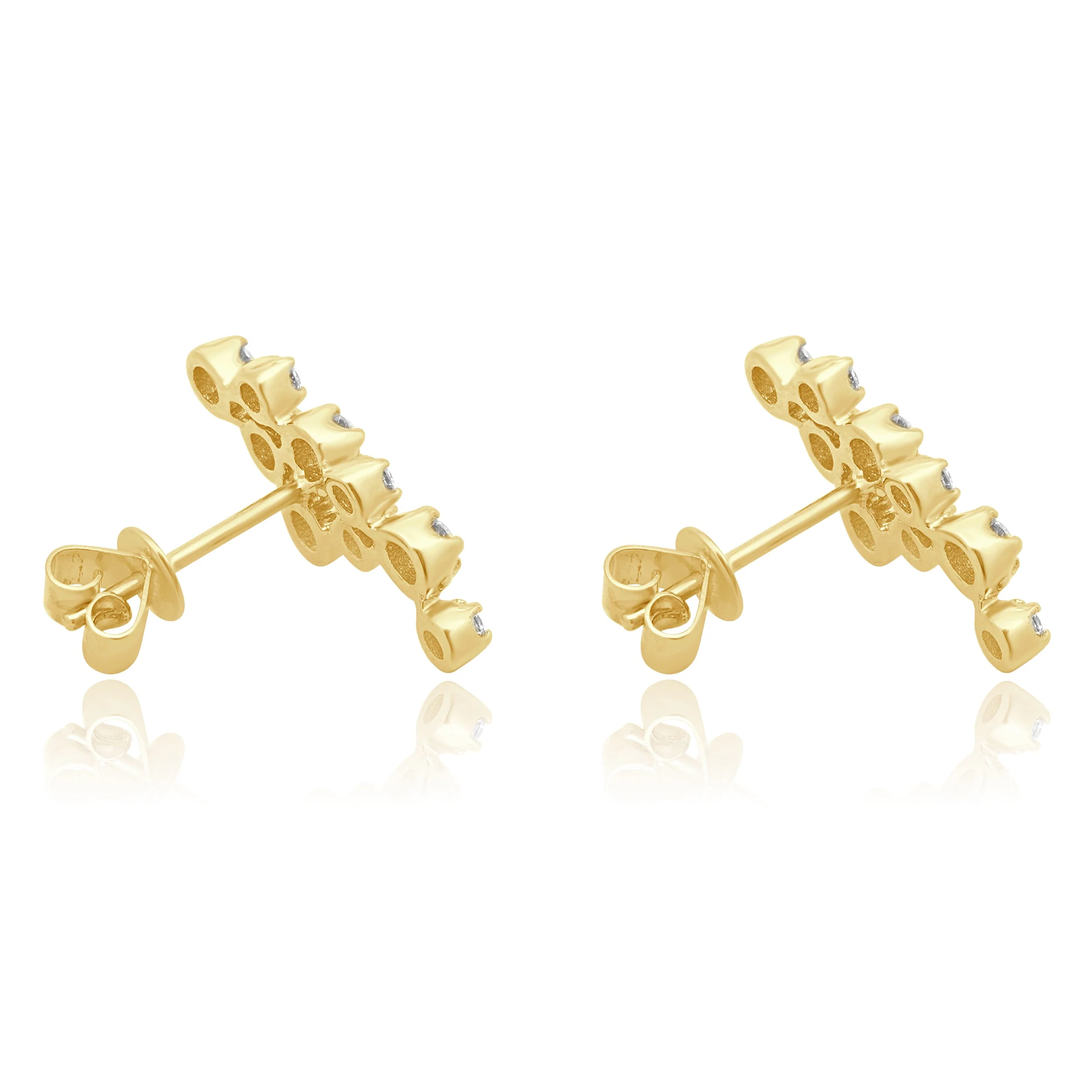18K Yellow Gold Prong Set Round Diamond Cascading Earrings - Image 4