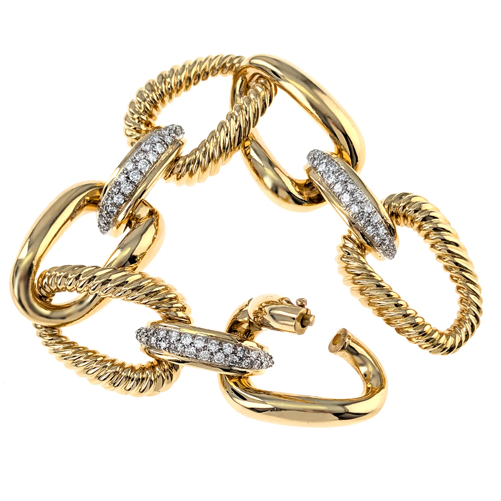 18K Yellow Gold Prong Set Round Diamond Rope Link Bracelet - Image 3