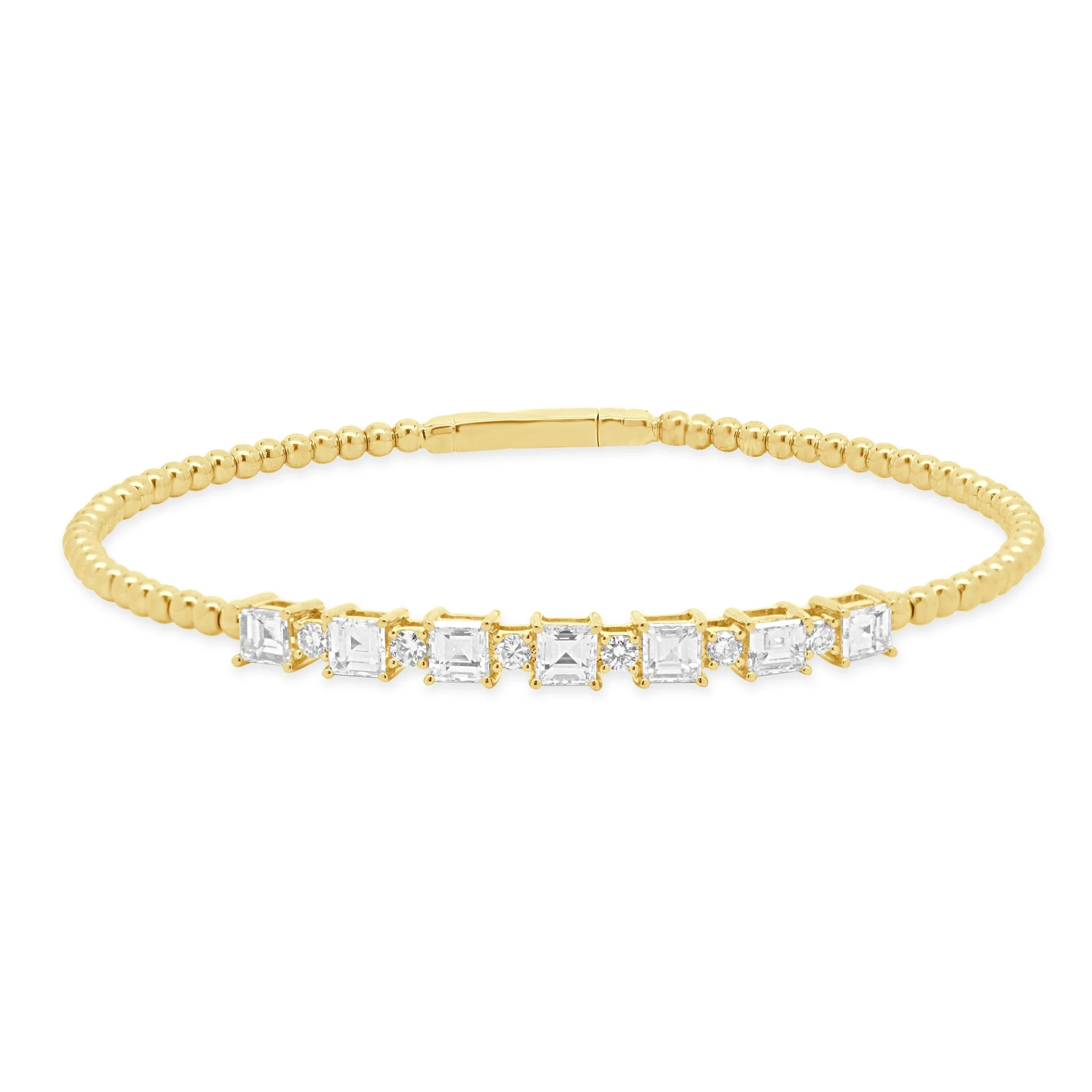 18K Yellow Gold Round and Asscher Cut Alternating Diamond Flex Bracelet