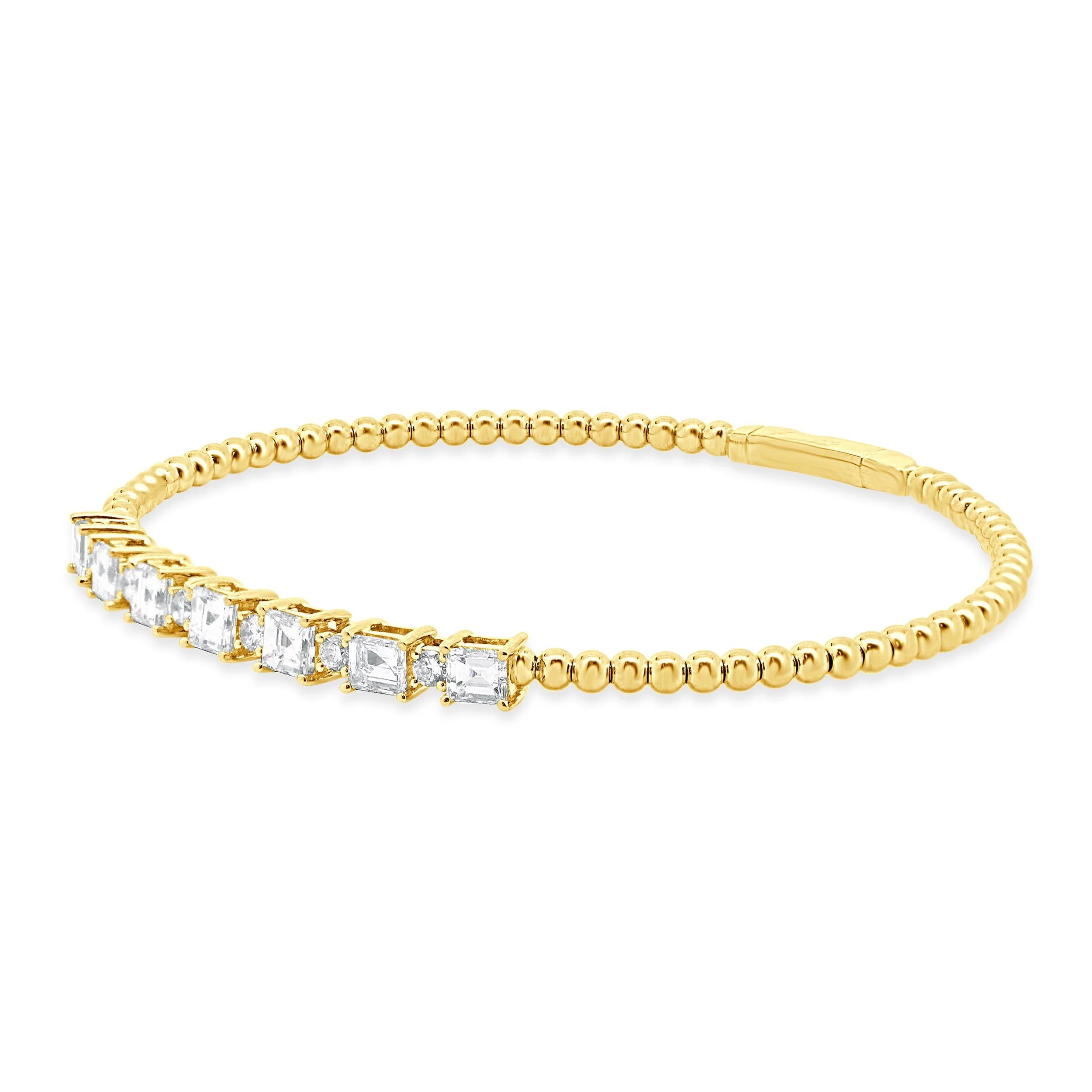 18K Yellow Gold Round and Asscher Cut Alternating Diamond Flex Bracelet - Image 2