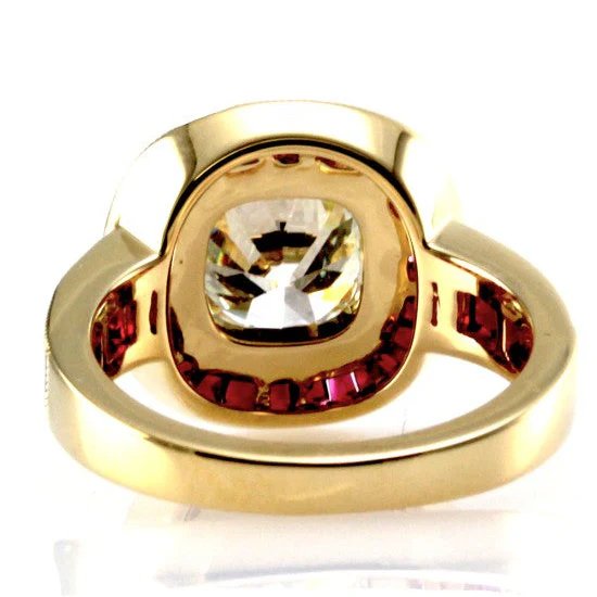 18K Yellow Gold Old European Cut Diamond & Rubies Engagement Ring - Image 6