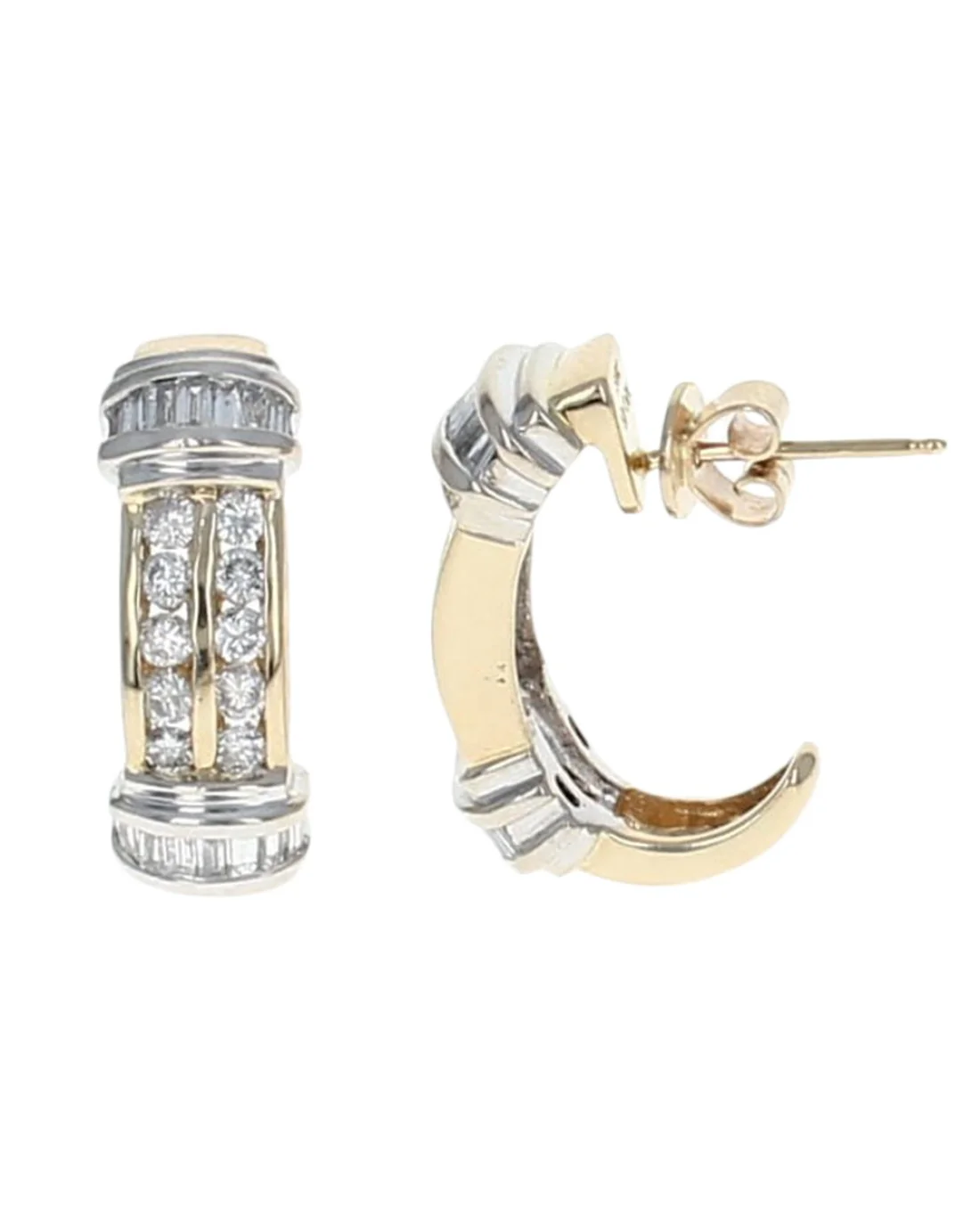 2 Row Round and Baguette Diamond J Earrings - Image 2