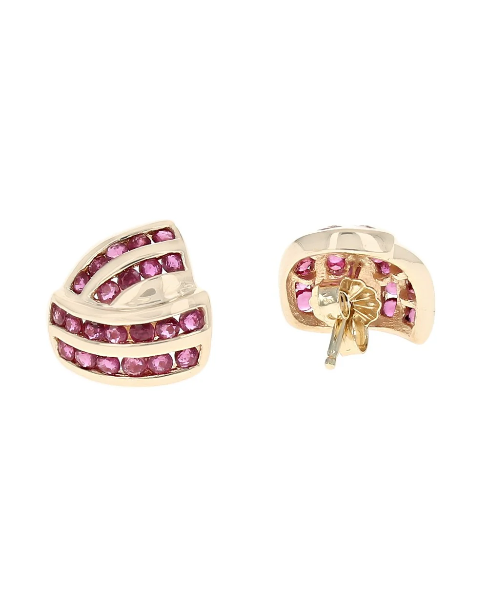 2 Row Ruby Crossover Stud Earrings in Yellow Gold - Image 2