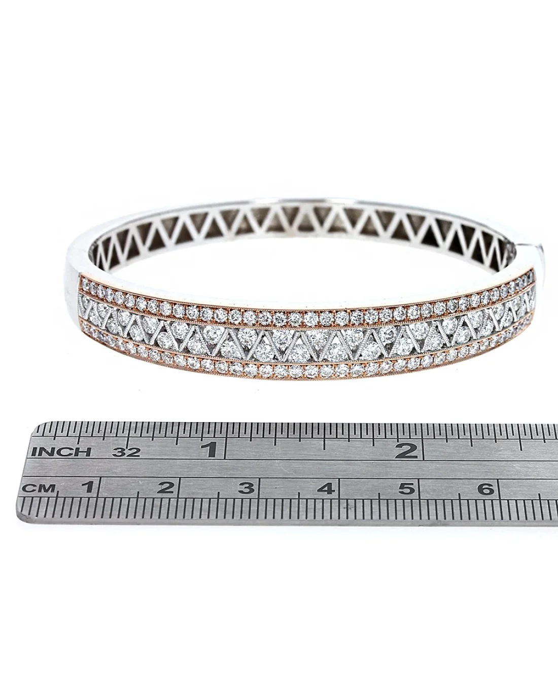 2 Toned Diamond Zig Zag Bangle Bracelet - Image 3