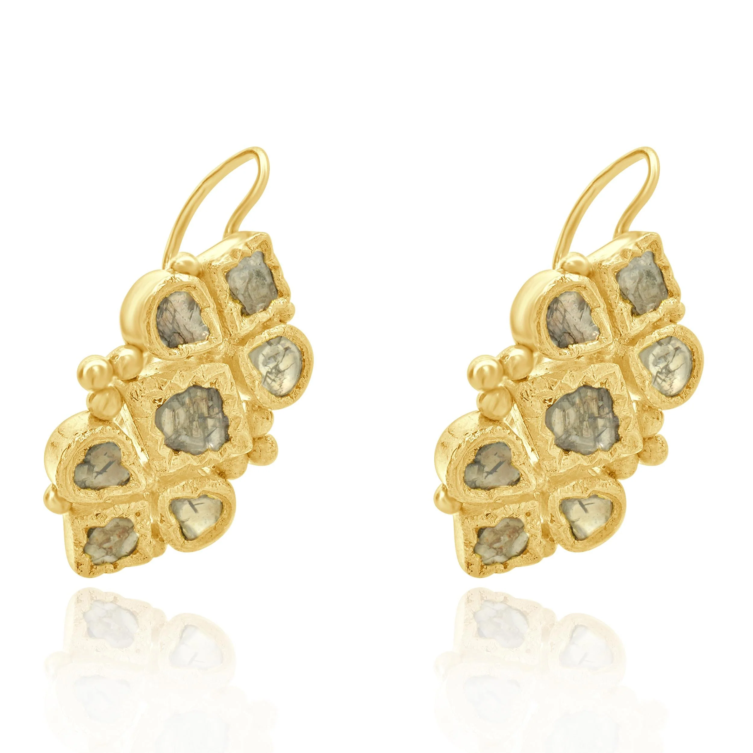 21 Karat Yellow Gold Sliced Multi Cut Diamond Drop Earrings - Image 2
