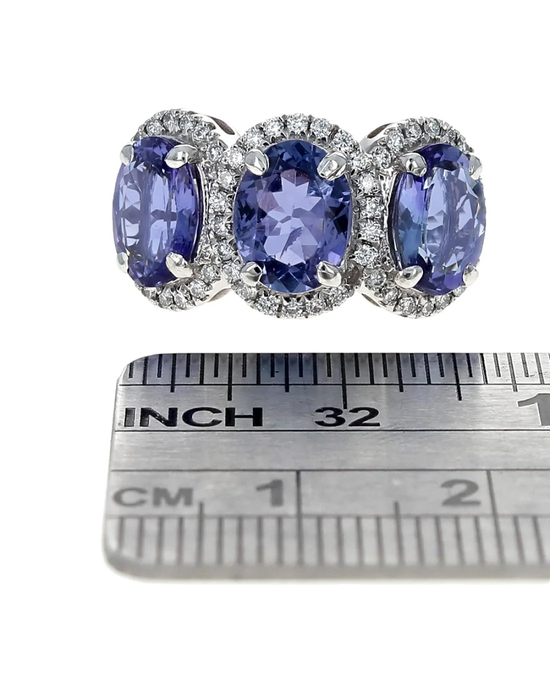 3 Station Tanzanite and Diamond Halo Ring - Image 3