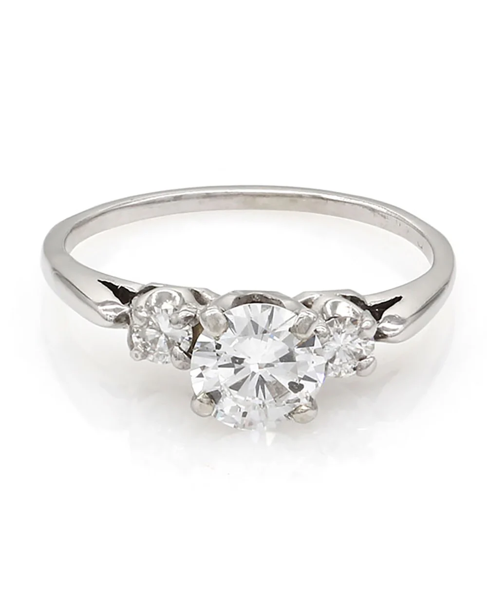 3 Stone 0.72ct Round Brilliant Diamond Engagement Ring with Round Diamond Accent - Image 2