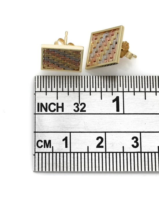 3 Tone Square Woven Earrings - Image 3