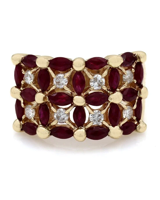 5 Row Ruby and Diamond Fashion Ring - Image 2