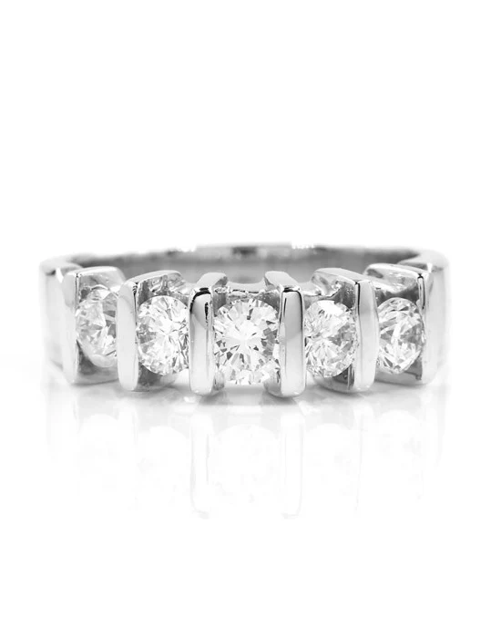 5 Stone Bar Set Round Diamond Band - Image 2