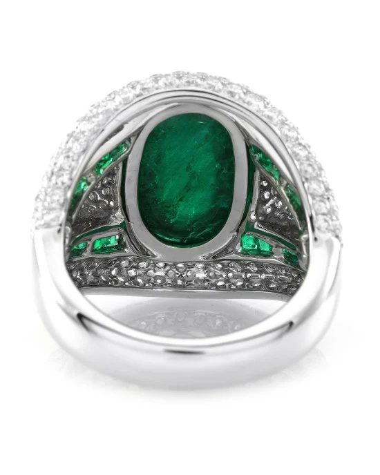 6.65ct Emerald & 2.53ctw Pave Diamond Statement Ring in 18K White Gold - Image 4